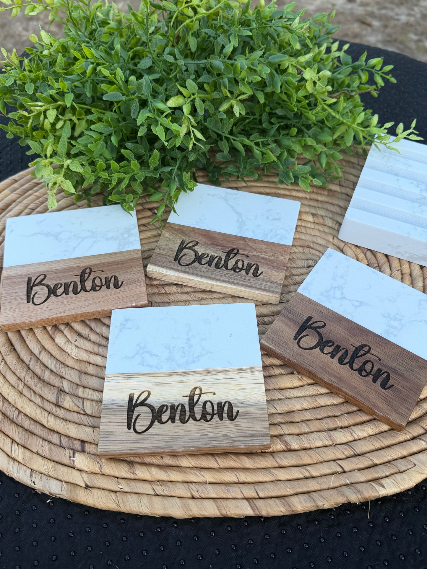 Custom Marble and Arcacia Wood Coasters