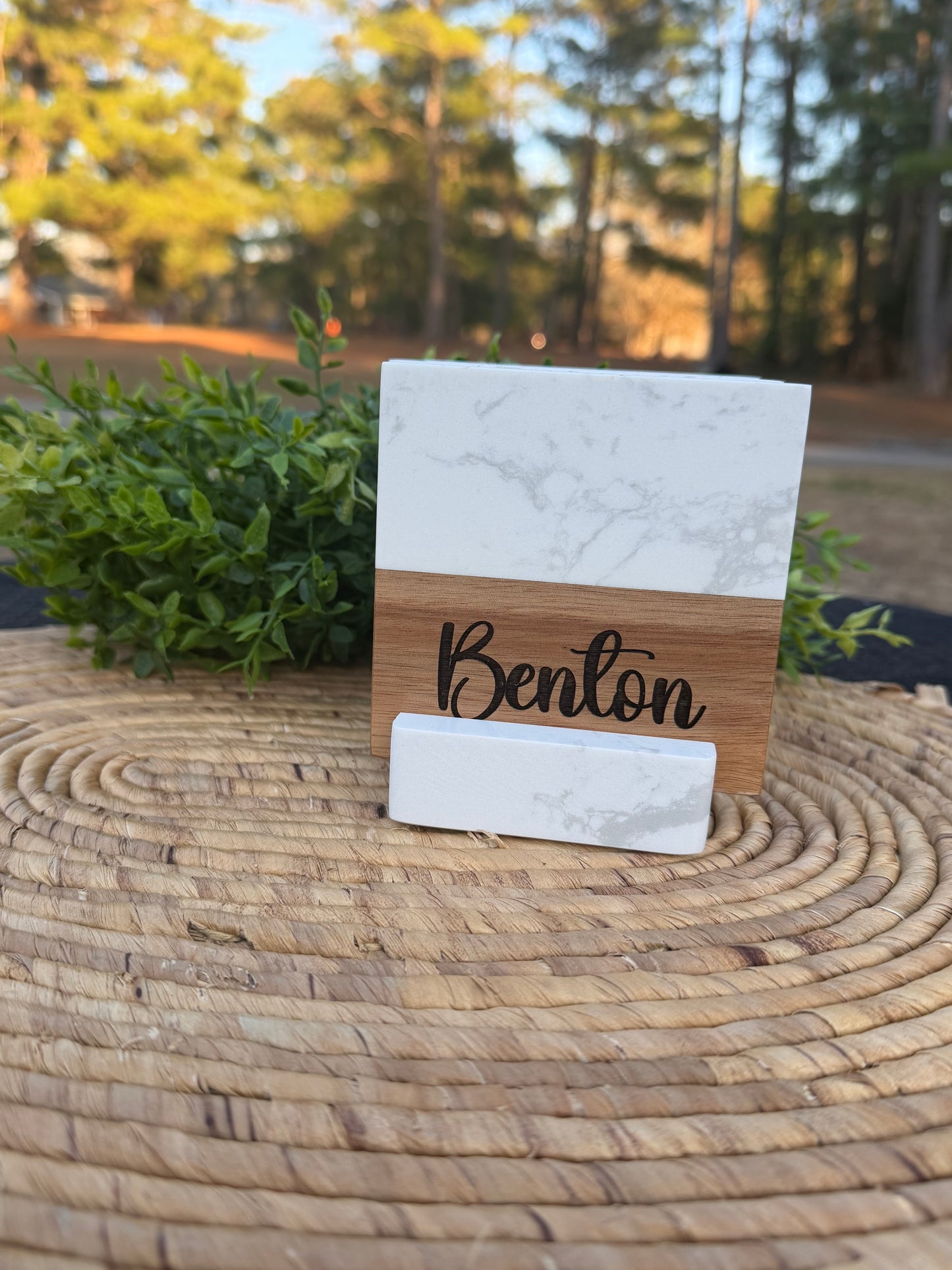 Custom Marble and Arcacia Wood Coasters
