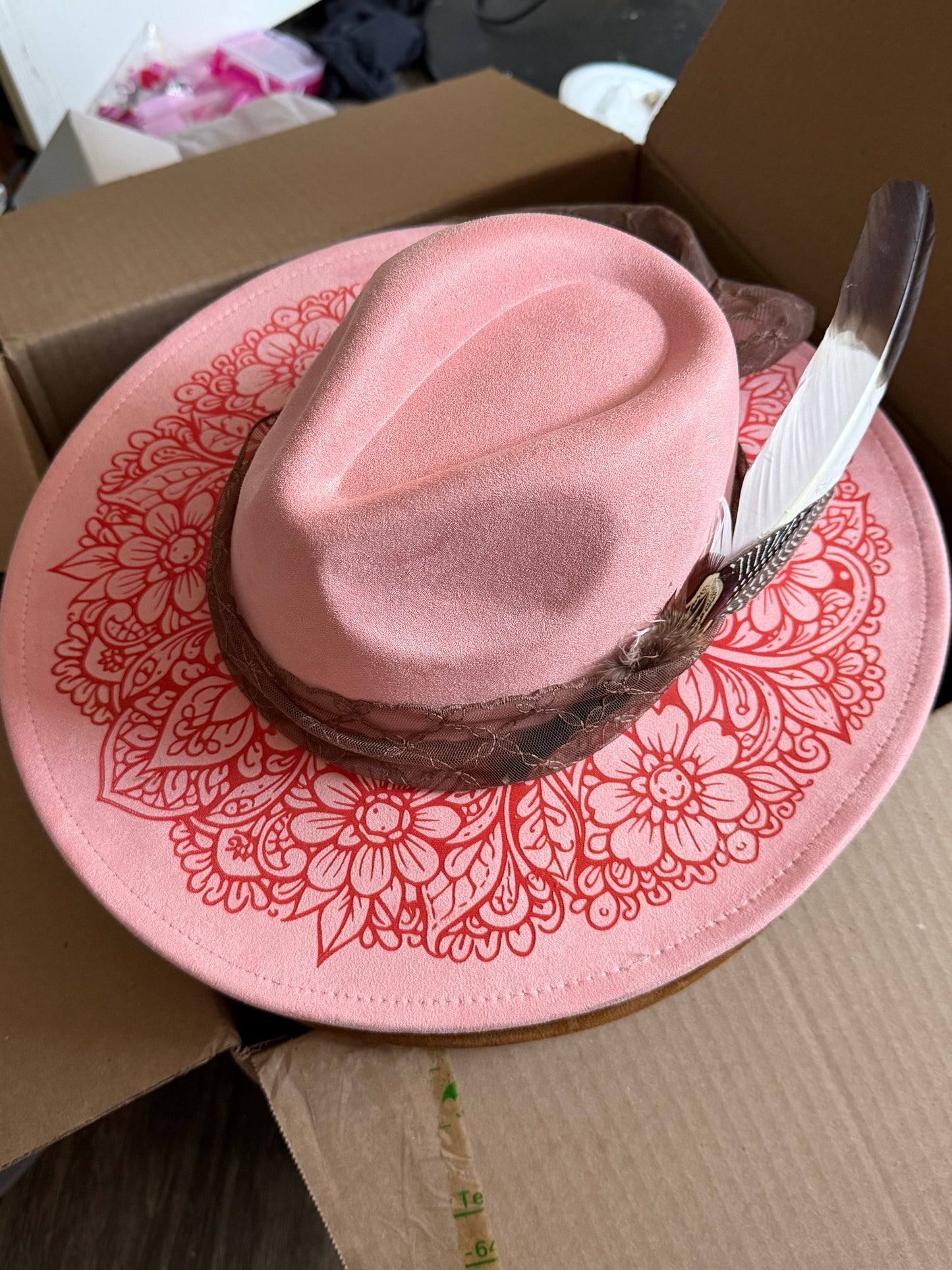 Vegan Suede Western Flat Brim Hat | Custom Engraved Cowgirl Hat | Interchangeable Lace Hat Band | Boho Western Fedora