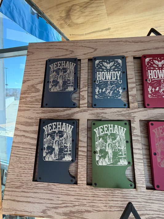 Slim RFID Blocking Wallet – Western “Yeehaw” or “Howdy” Engraved | Minimalist Cowboy Metal Wallet