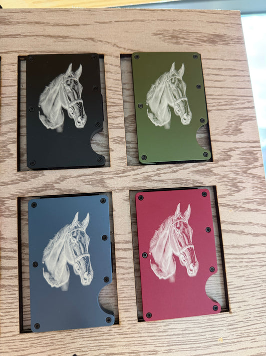 Slim RFID Blocking Wallet – Engraved Horse Design | Minimalist Western Metal Wallet for Cowboys & Horse Lovers
