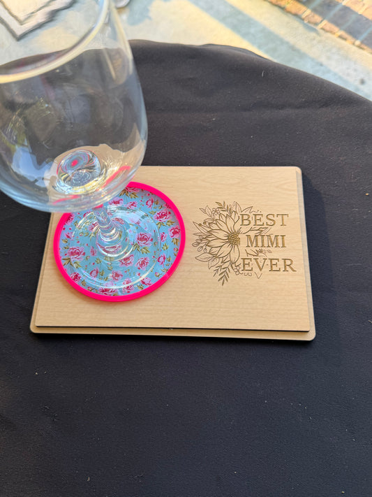 Mother’s Day Coaster Card Gift | Best Mimi, Granny, Gigi, Mom  Ever Engraved Wood Card | Reusable Keepsake Coaster Gift for Mom