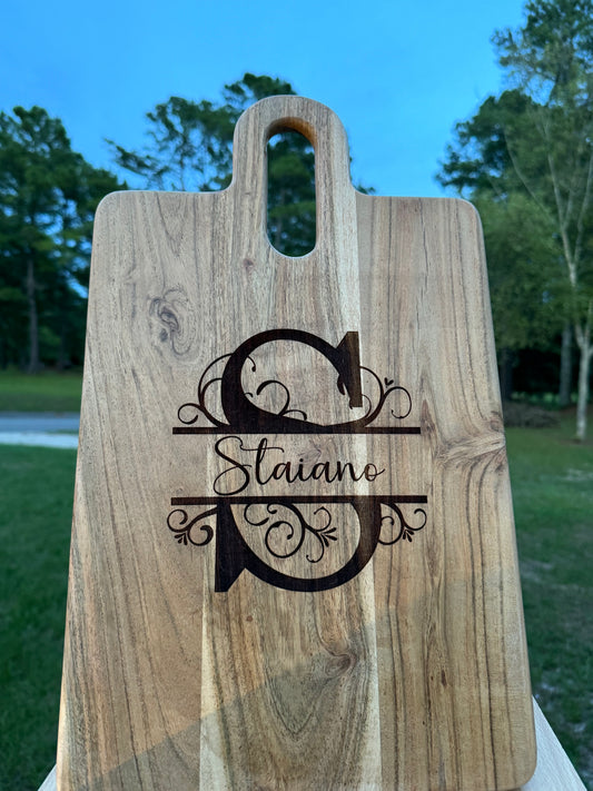 Personalized decorative cutting boards with monogram