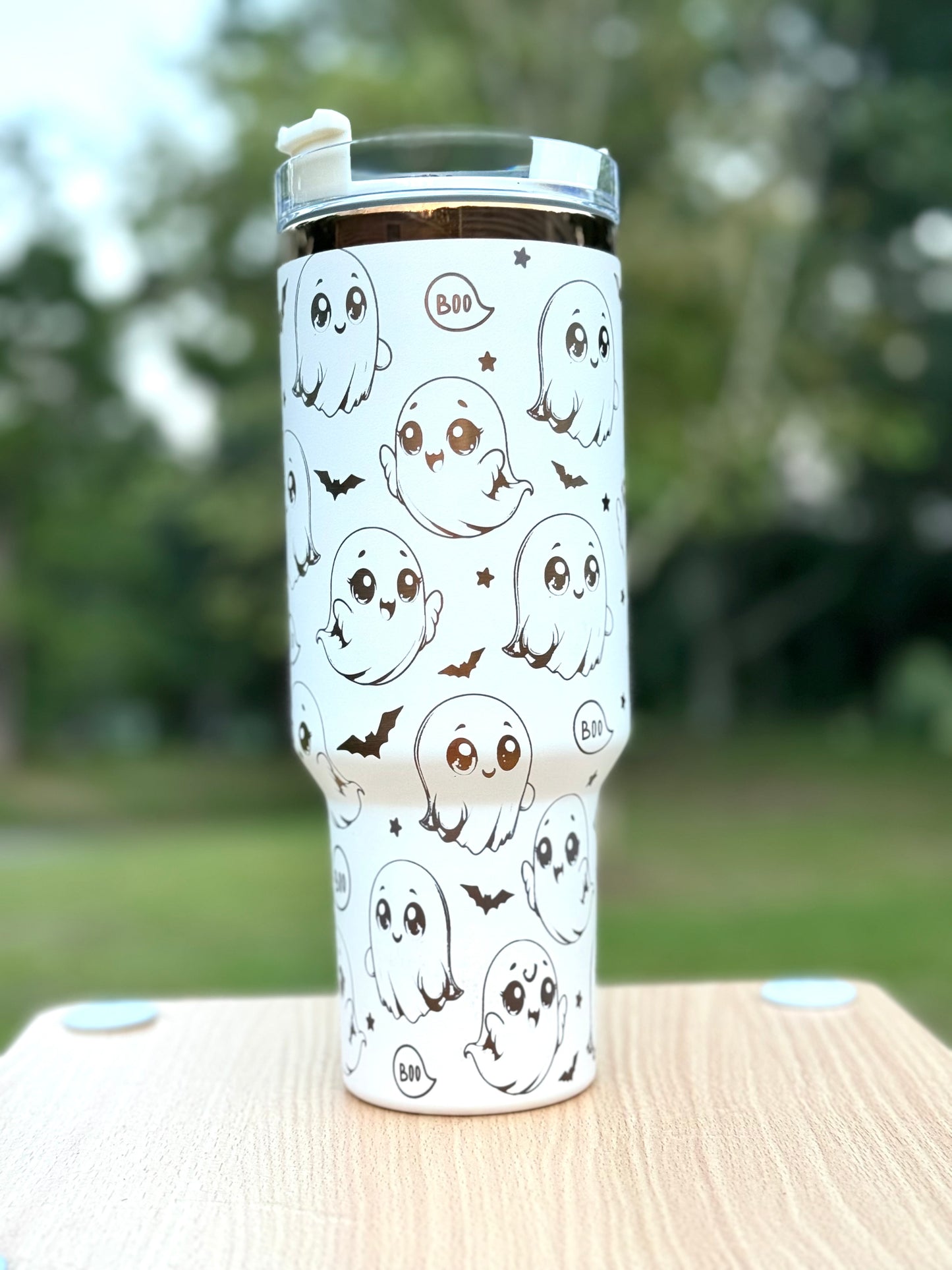 40oz Halloween Ghost Tumbler – Cute Boo  Baby Ghost Stainless Steel Mug with Handle & Straw | Keeps Drinks Hot or Cold