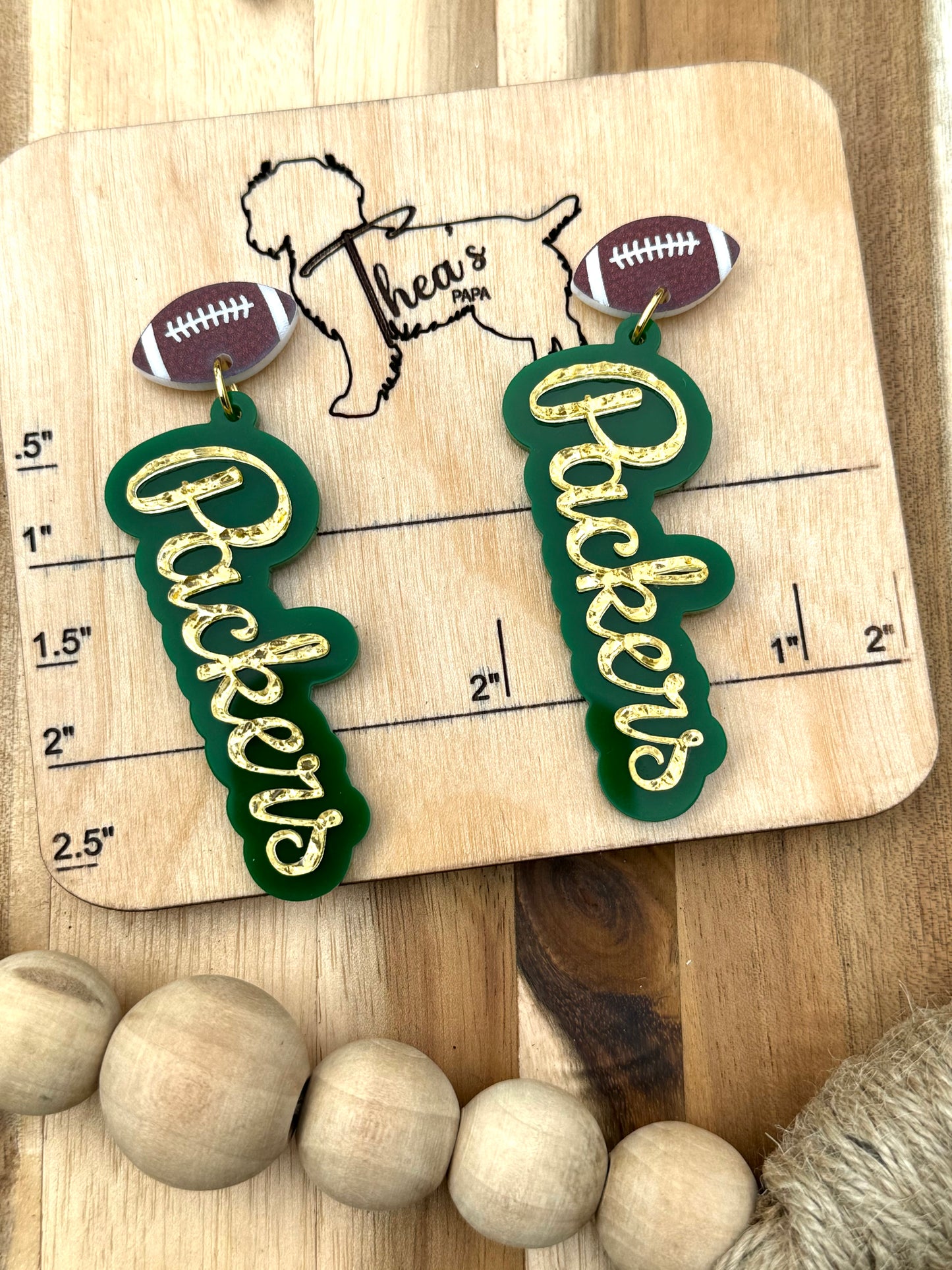 Lightweight Acrylic Green Bay Packers Earrings – NFL Game Day Jewelry | 2.5 Inch Spirit Dangles