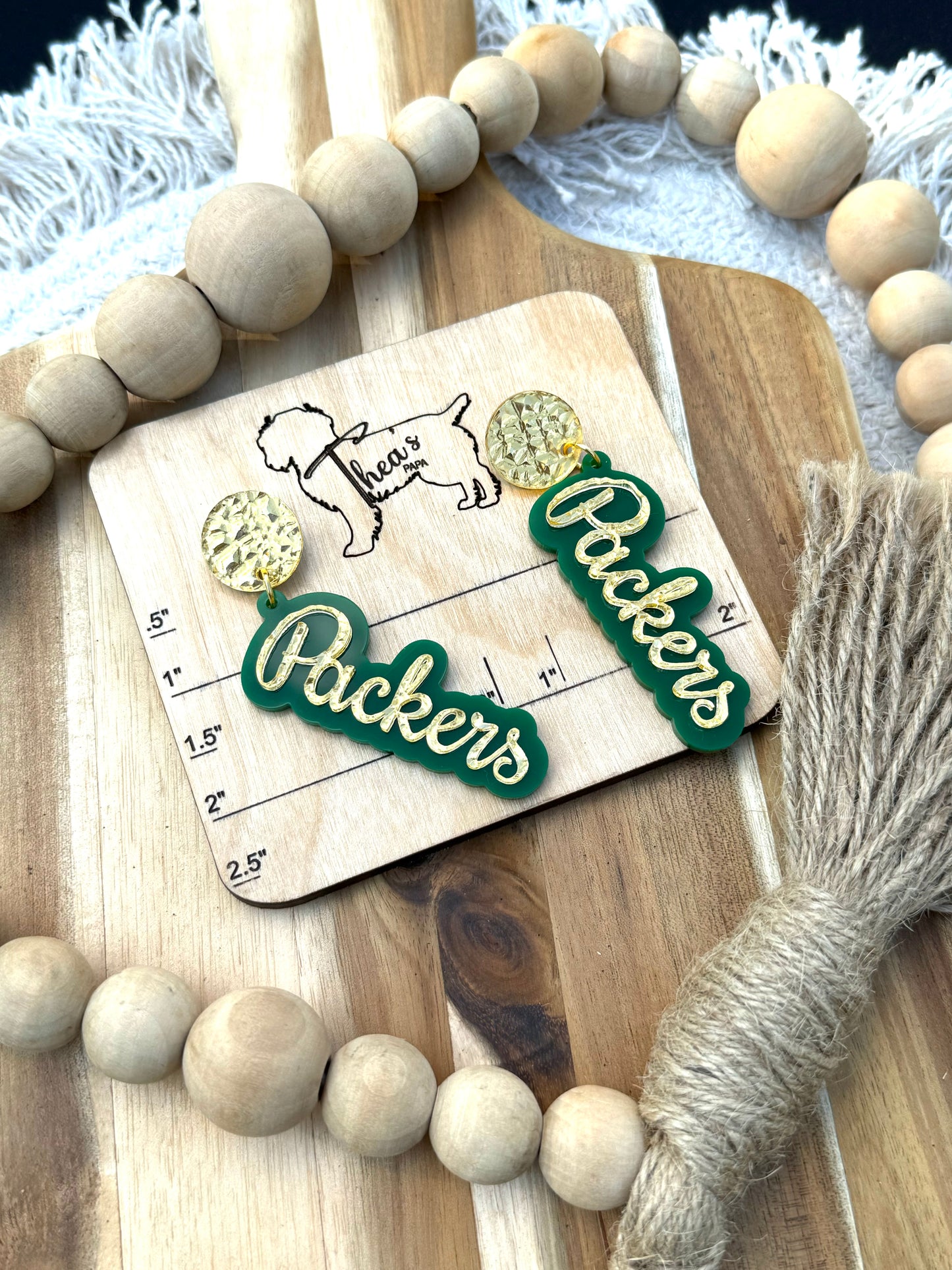Lightweight Acrylic Green Bay Packers Earrings – NFL Game Day Jewelry | 2.5 Inch Spirit Dangles