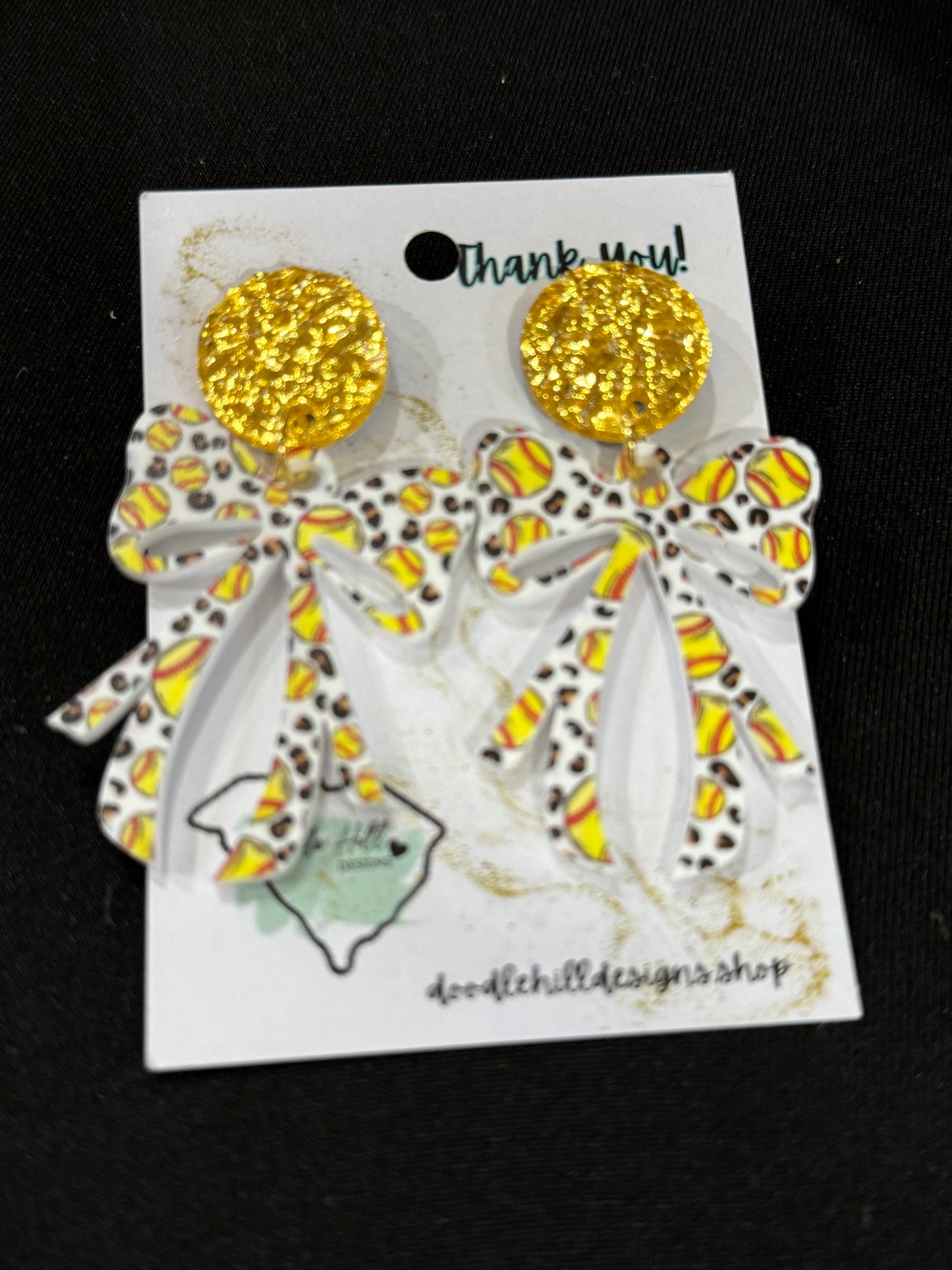 Softball Coquette Bow Acrylic Earrings – 2 Inches – Customizable Posts