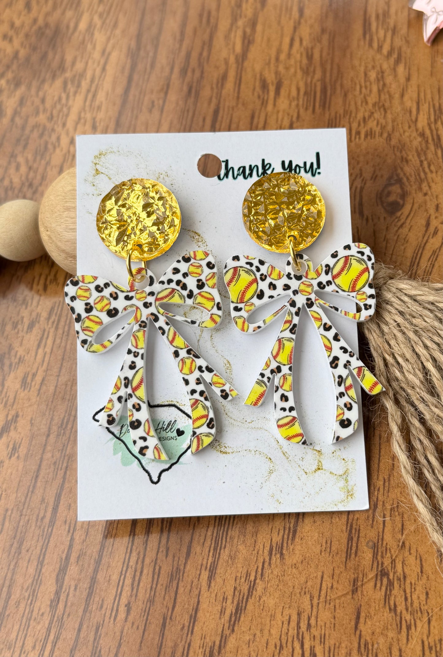 Softball Coquette Bow Acrylic Earrings – 2 Inches – Customizable Posts