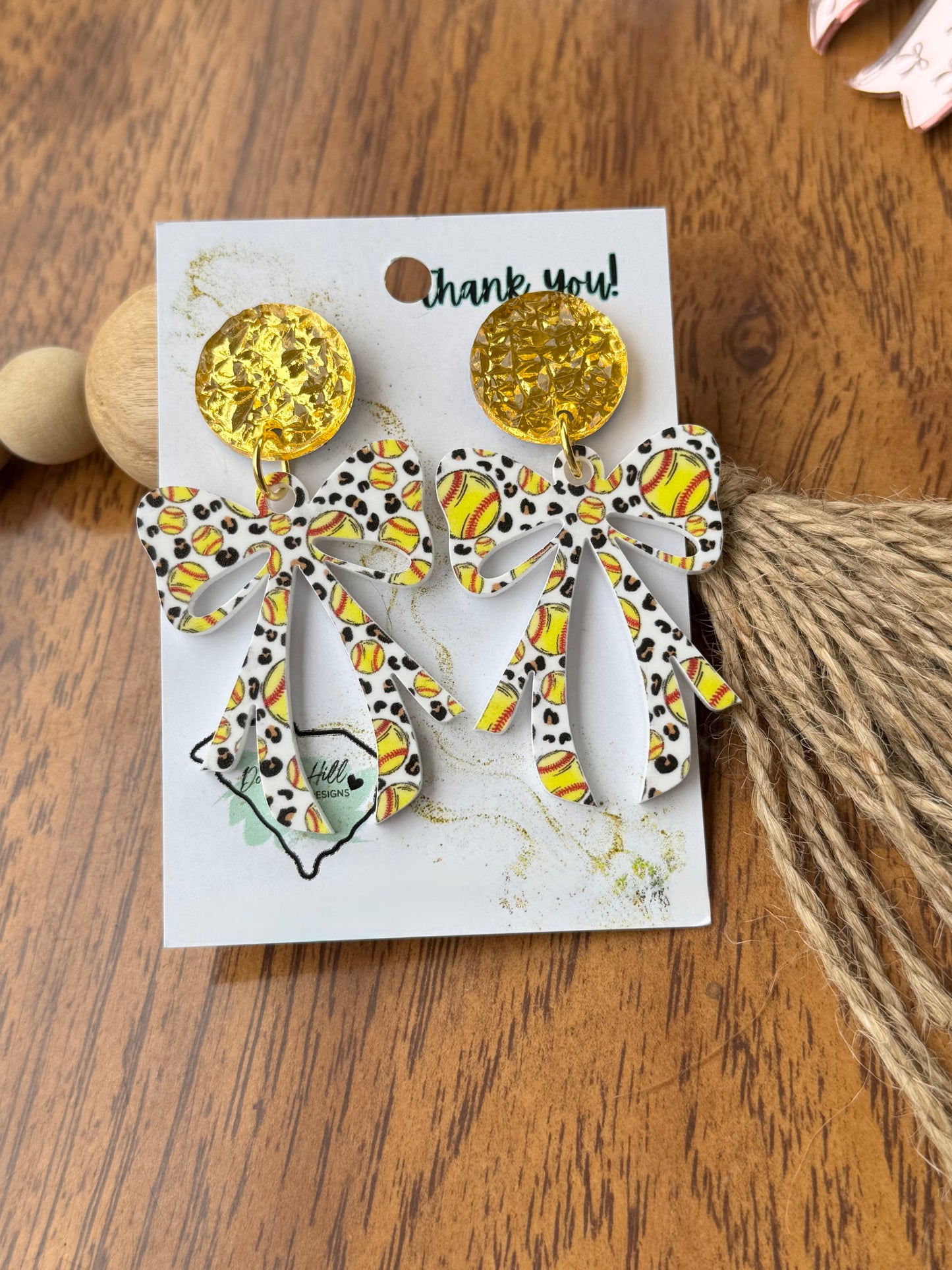 Softball Coquette Bow Acrylic Earrings – 2 Inches – Customizable Posts