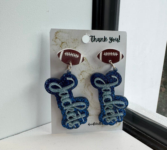 game day jackets two layered acrylic earrings with football post 