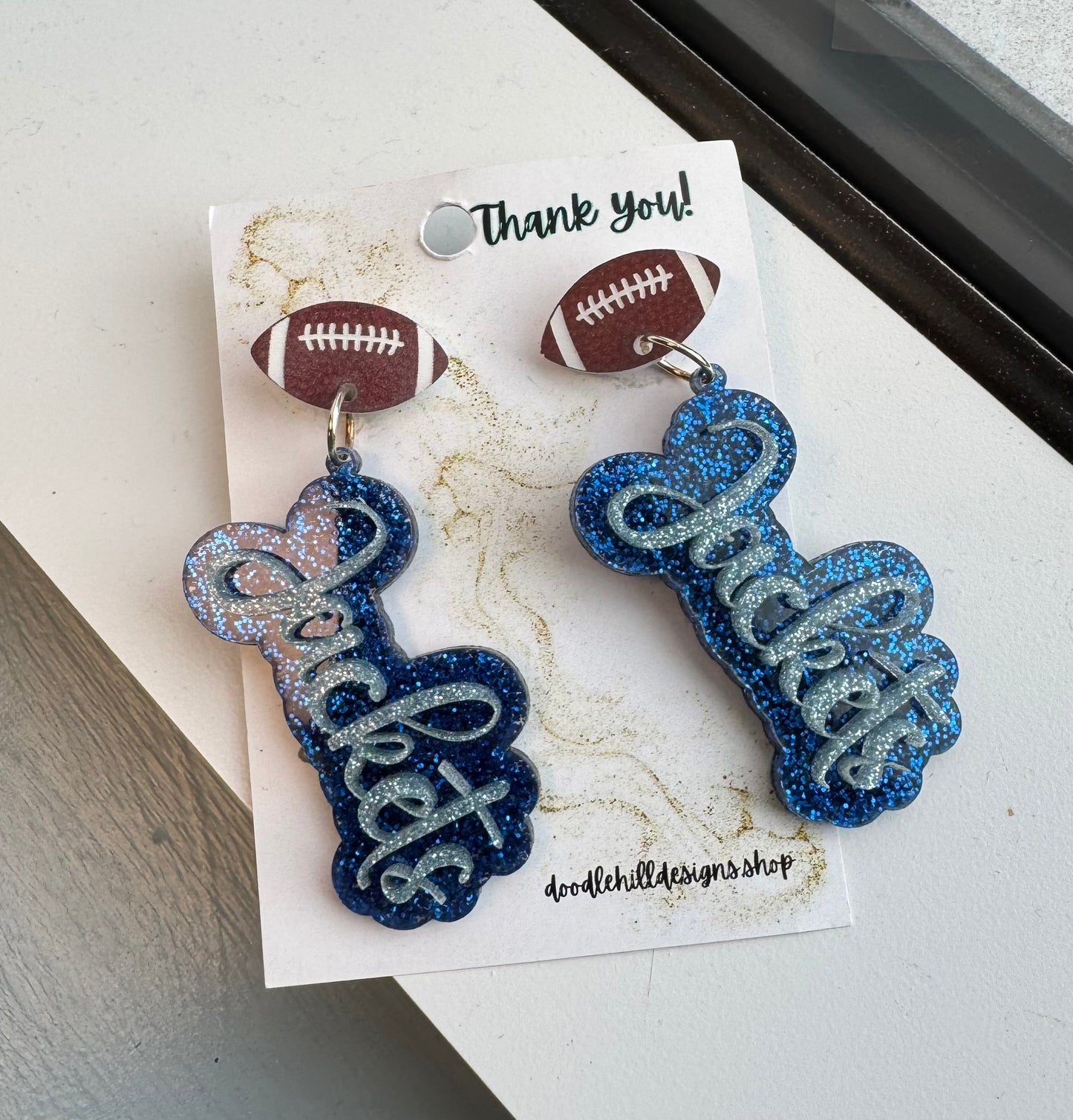 game day jackets two layered acrylic earrings with football post 