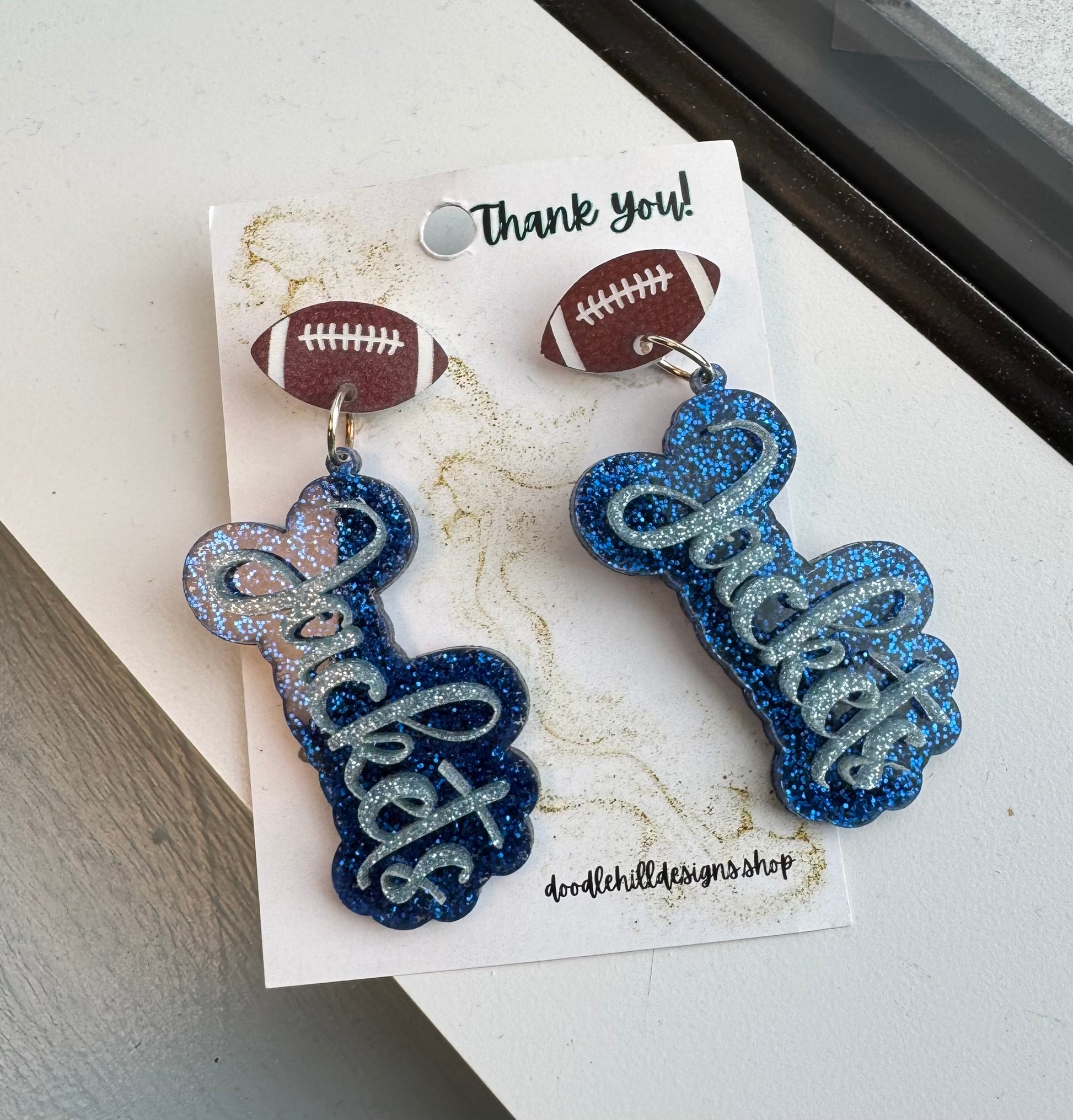 game day jackets two layered acrylic earrings with football post 