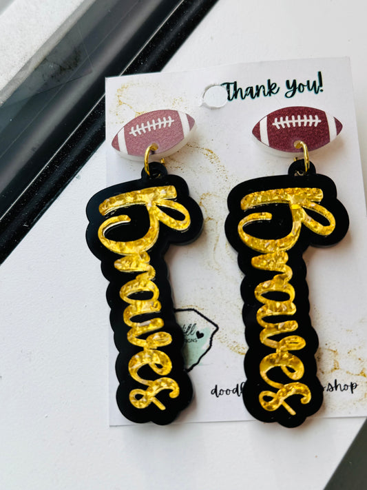 game day two tone acrylic earrings black and gold acrylic Brave earrings with football post 