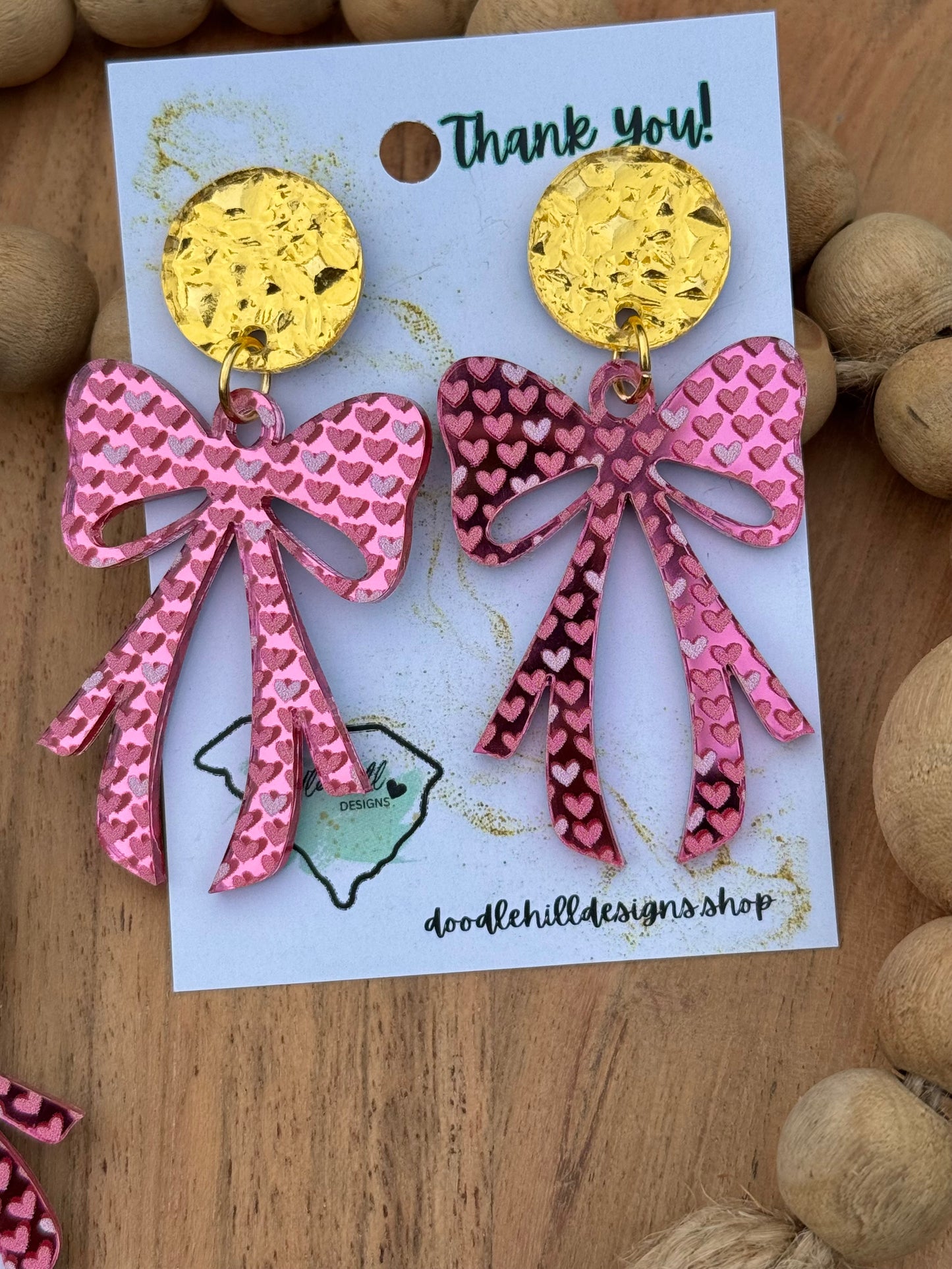 Coquette Bow Earrings – Lightweight Acrylic Statement Jewelry with Gold Textured Post, Valentines Day