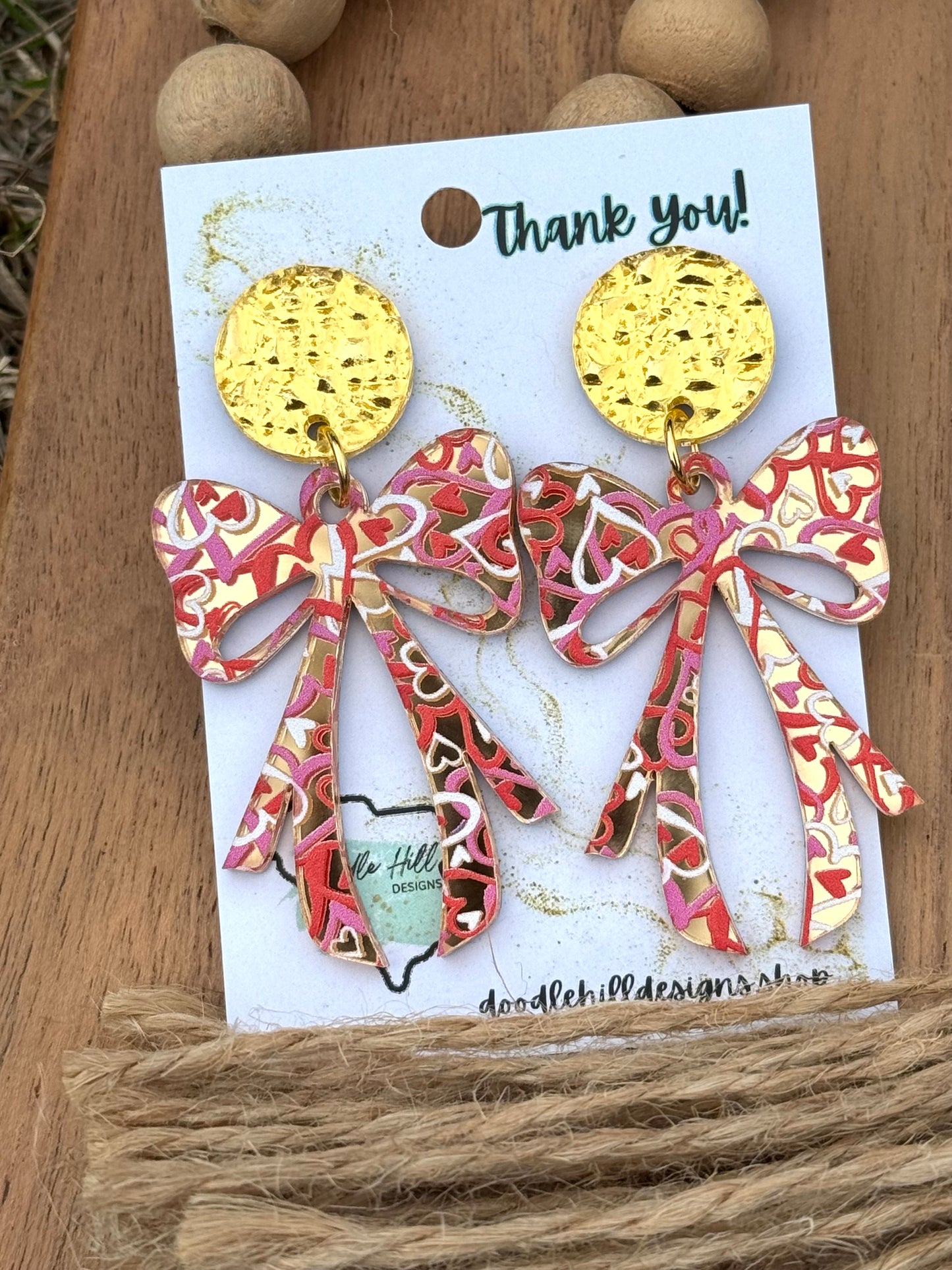 Coquette Bow Earrings – Lightweight Acrylic Statement Jewelry with Gold Textured Post, Valentines Day