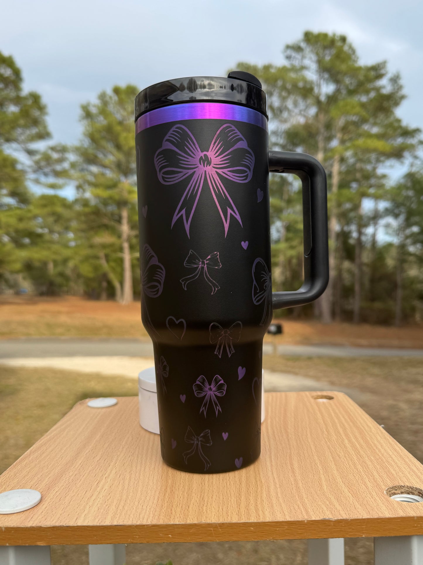 Coquette bow rainbow base tumbler 40 oz