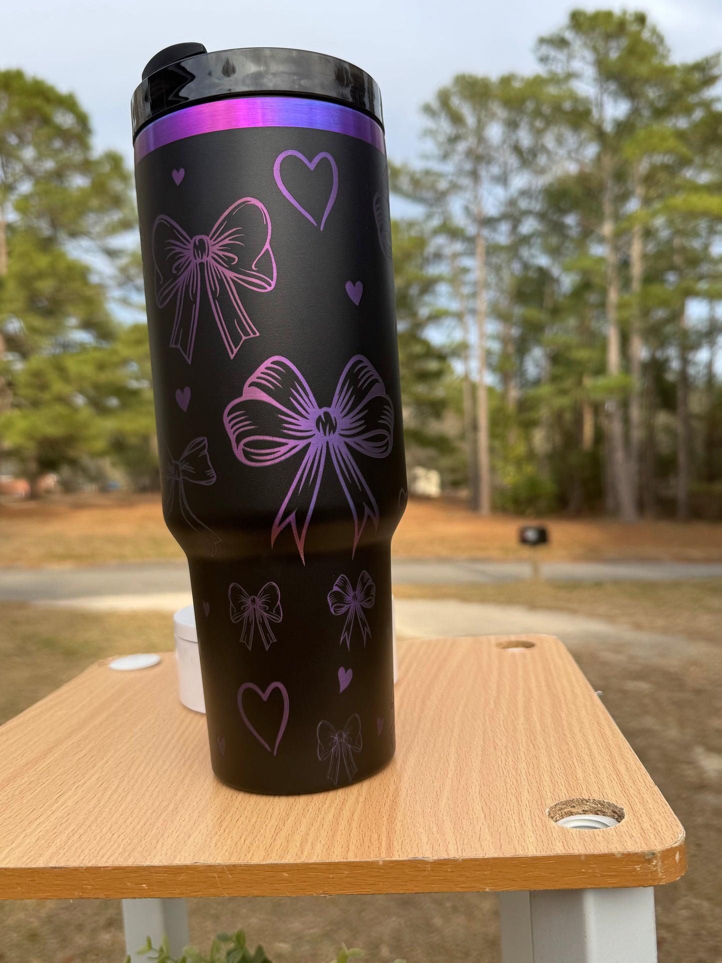 Coquette bow rainbow base tumbler 40 oz