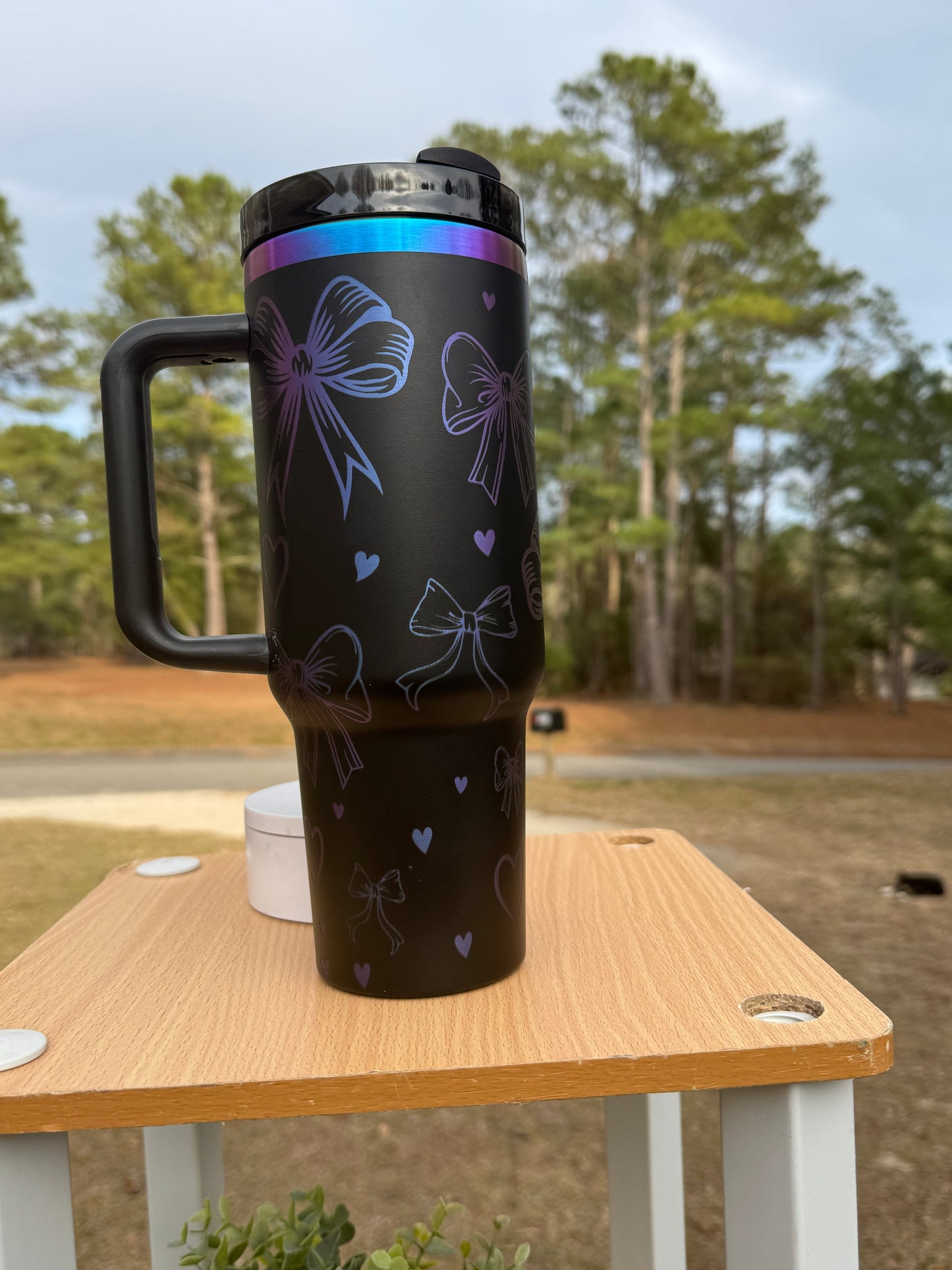Coquette bow rainbow base tumbler 40 oz
