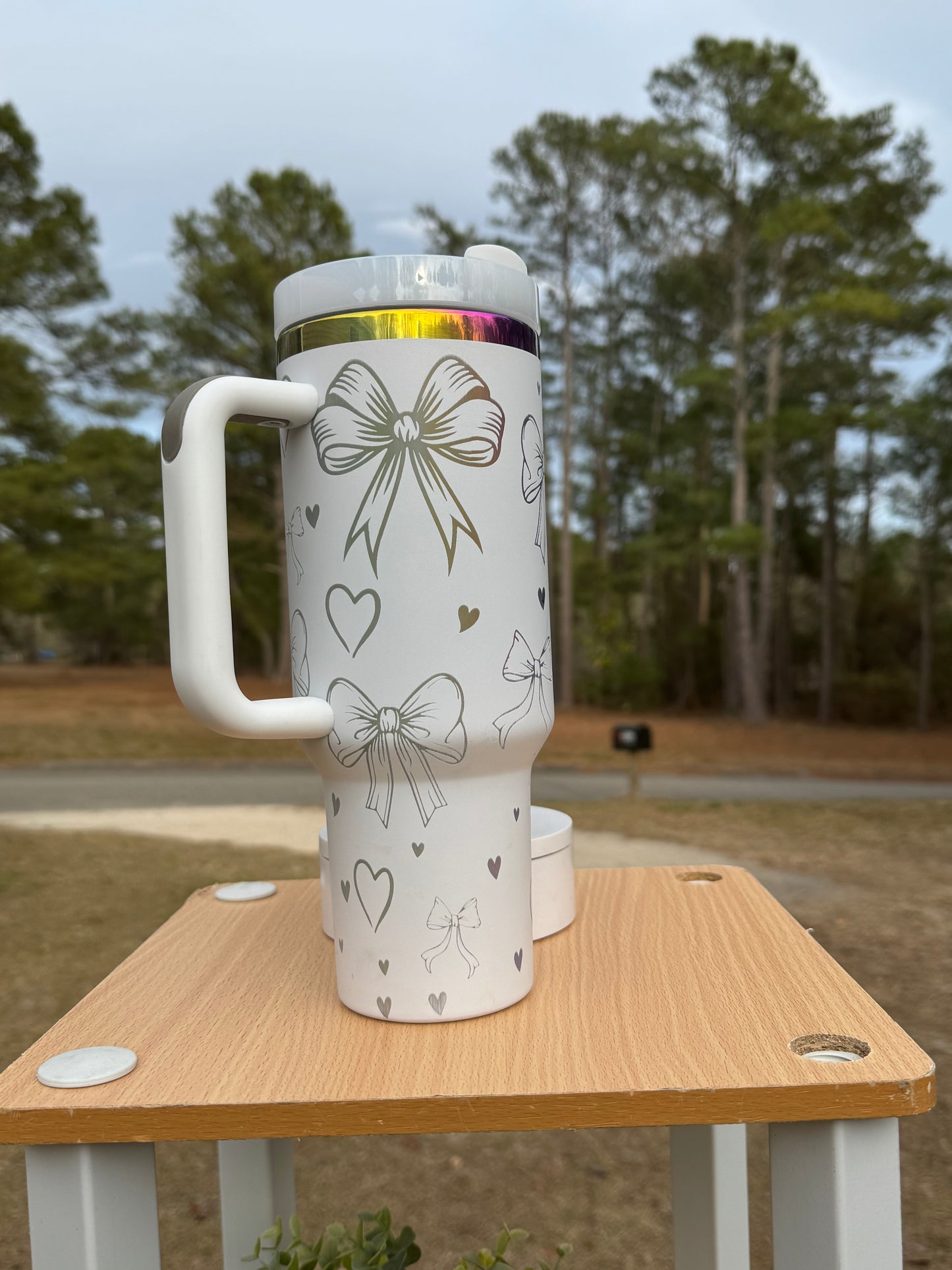 Coquette bow rainbow base tumbler 40 oz