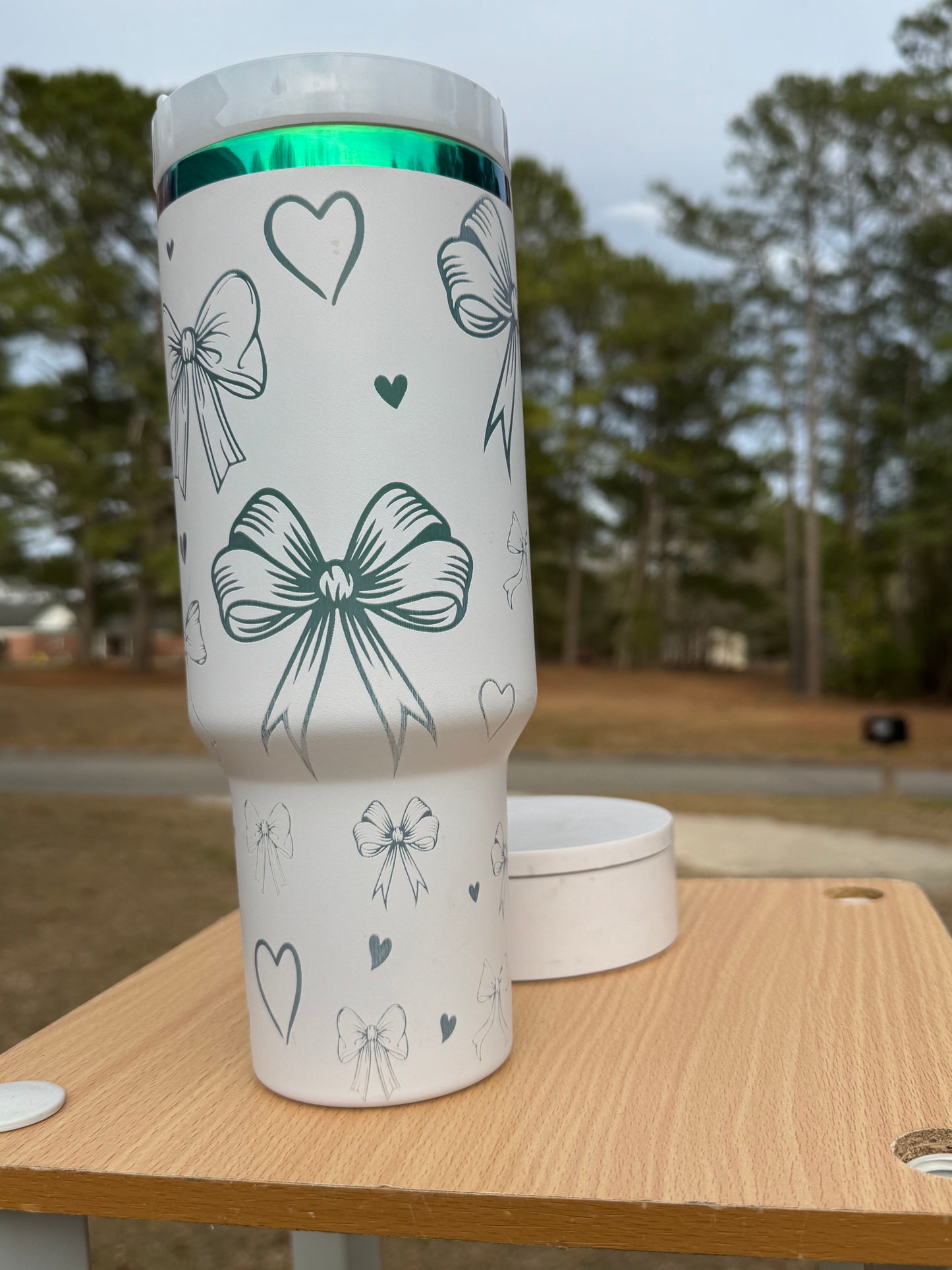 Coquette bow rainbow base tumbler 40 oz