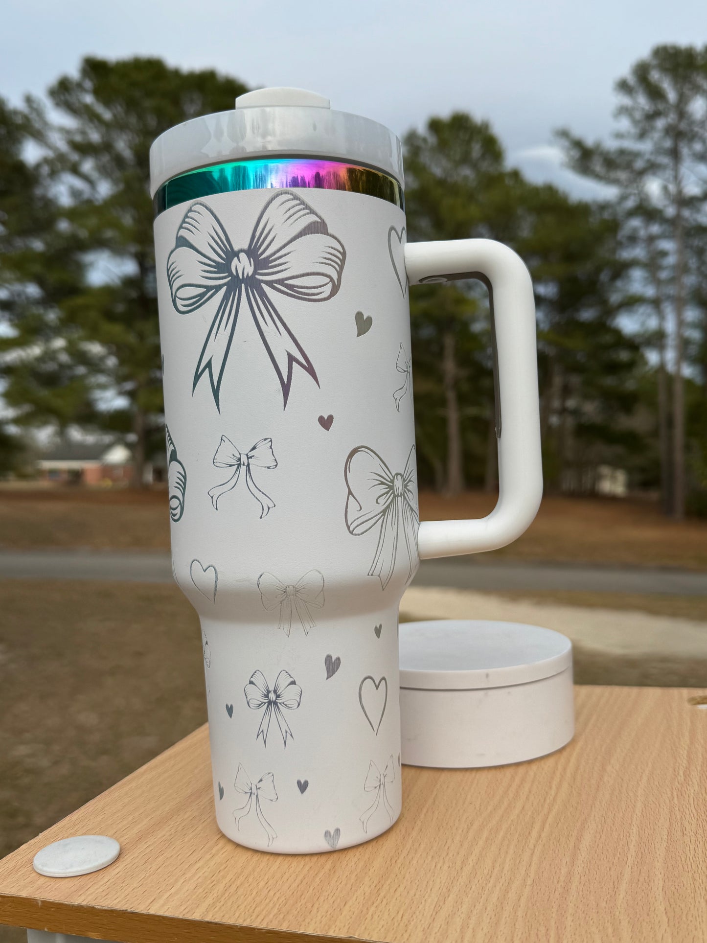 Coquette bow rainbow base tumbler 40 oz