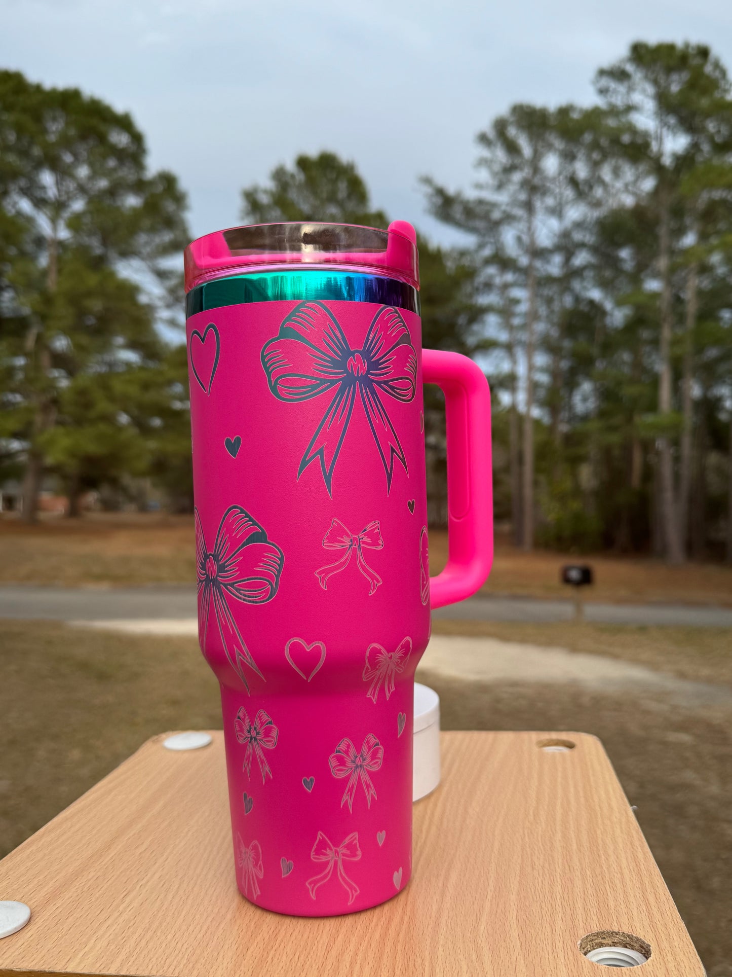 Coquette bow rainbow base tumbler 40 oz