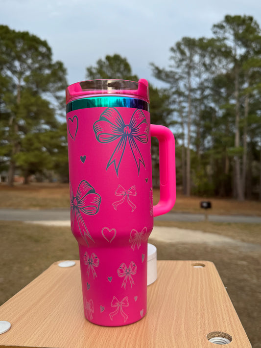 Coquette bow rainbow base tumbler 40 oz
