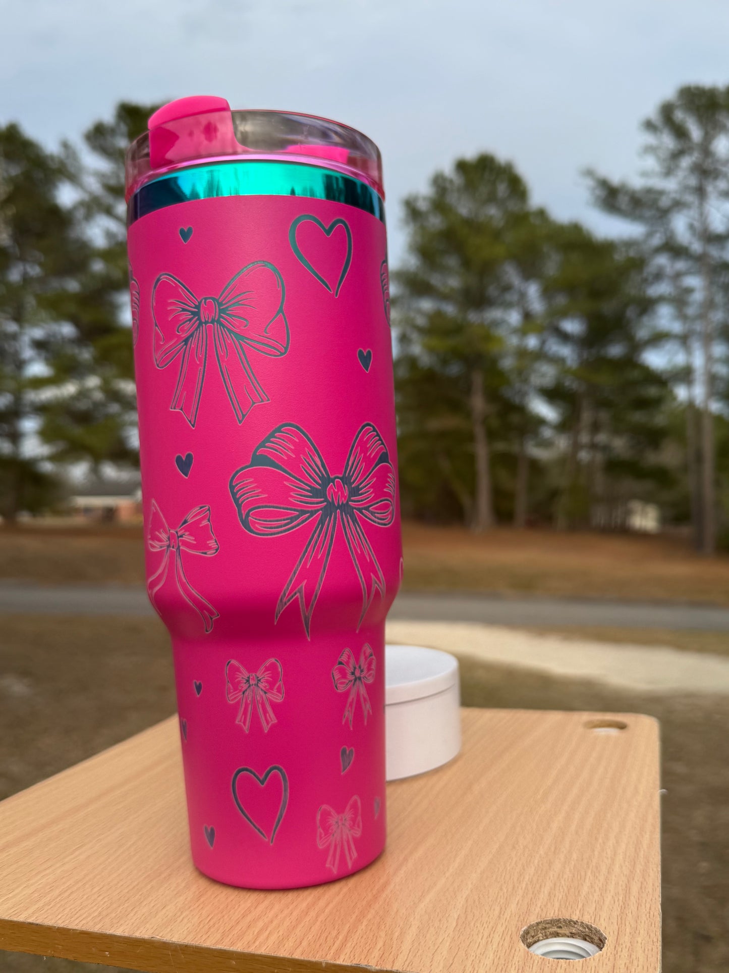 Coquette bow rainbow base tumbler 40 oz