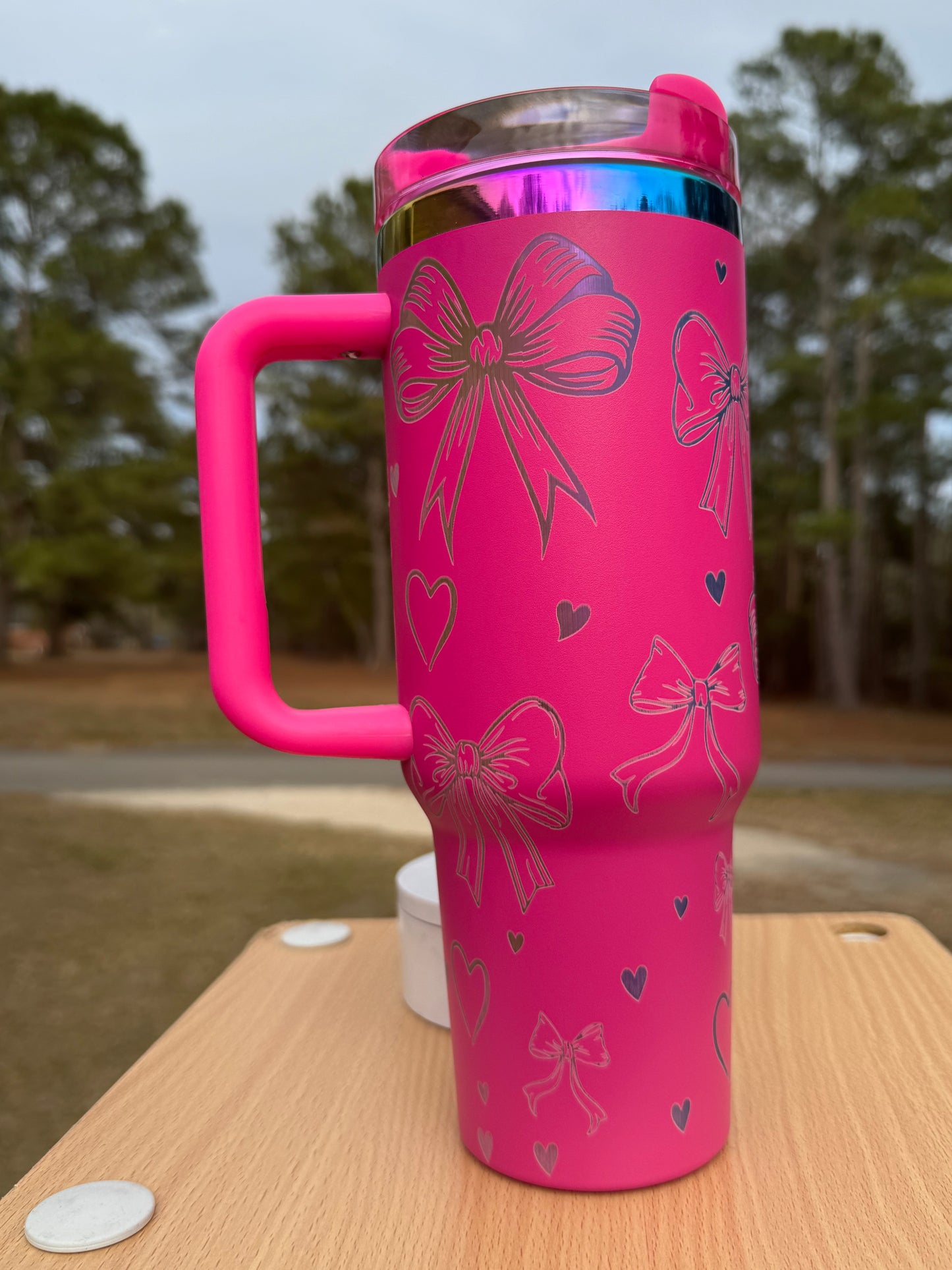 Coquette bow rainbow base tumbler 40 oz