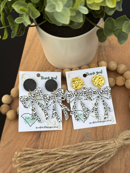 coquette bow soccer earrings, soccer mom earrings
