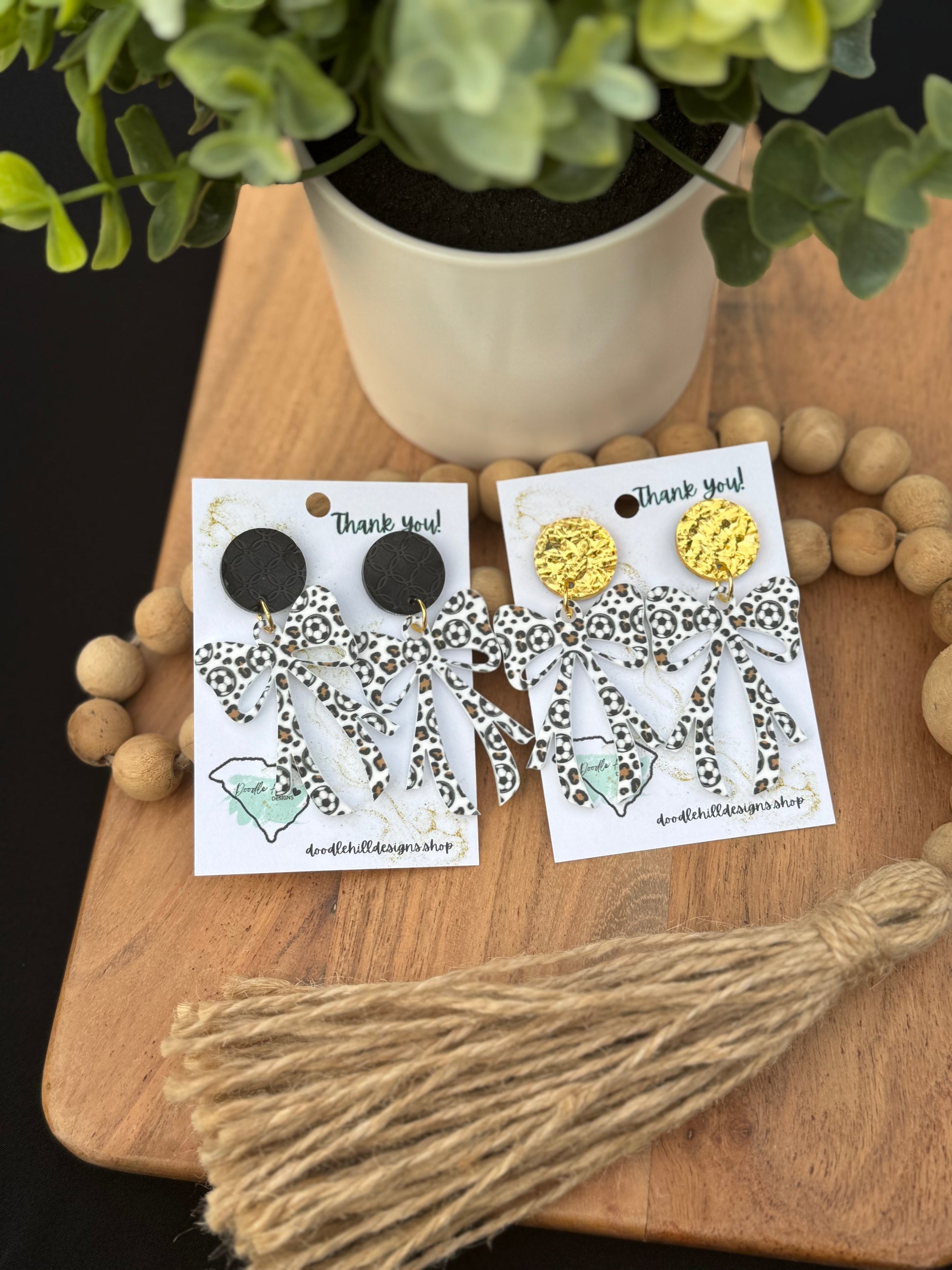 coquette bow soccer earrings, soccer mom earrings