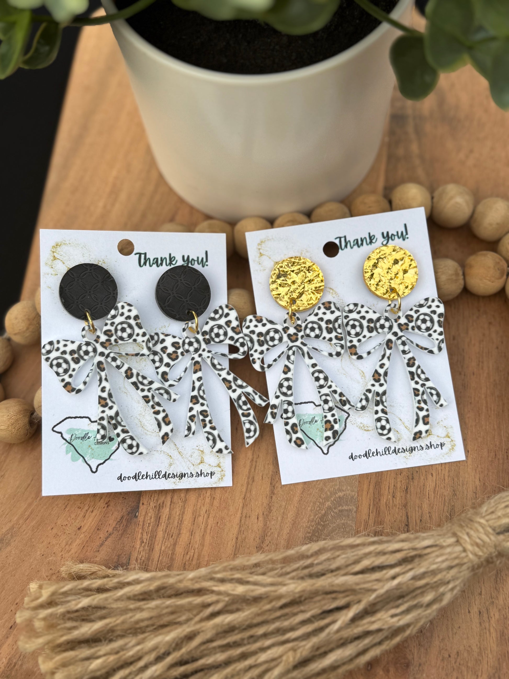 coquette bow soccer earrings, soccer mom earrings