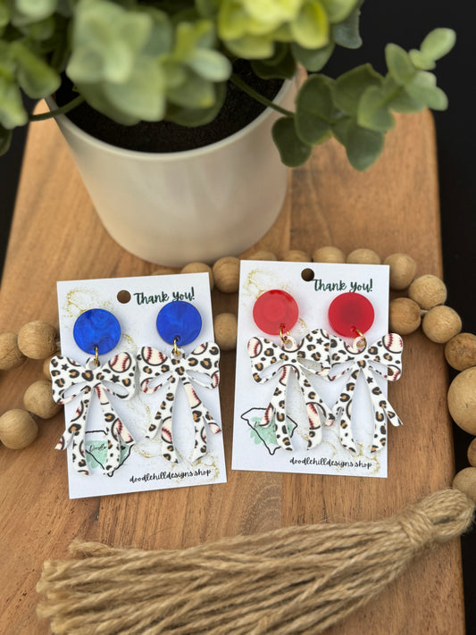 Baseball Coquette Bow Acrylic Earrings – 2 Inches – Customizable Posts-baseball mom earrings