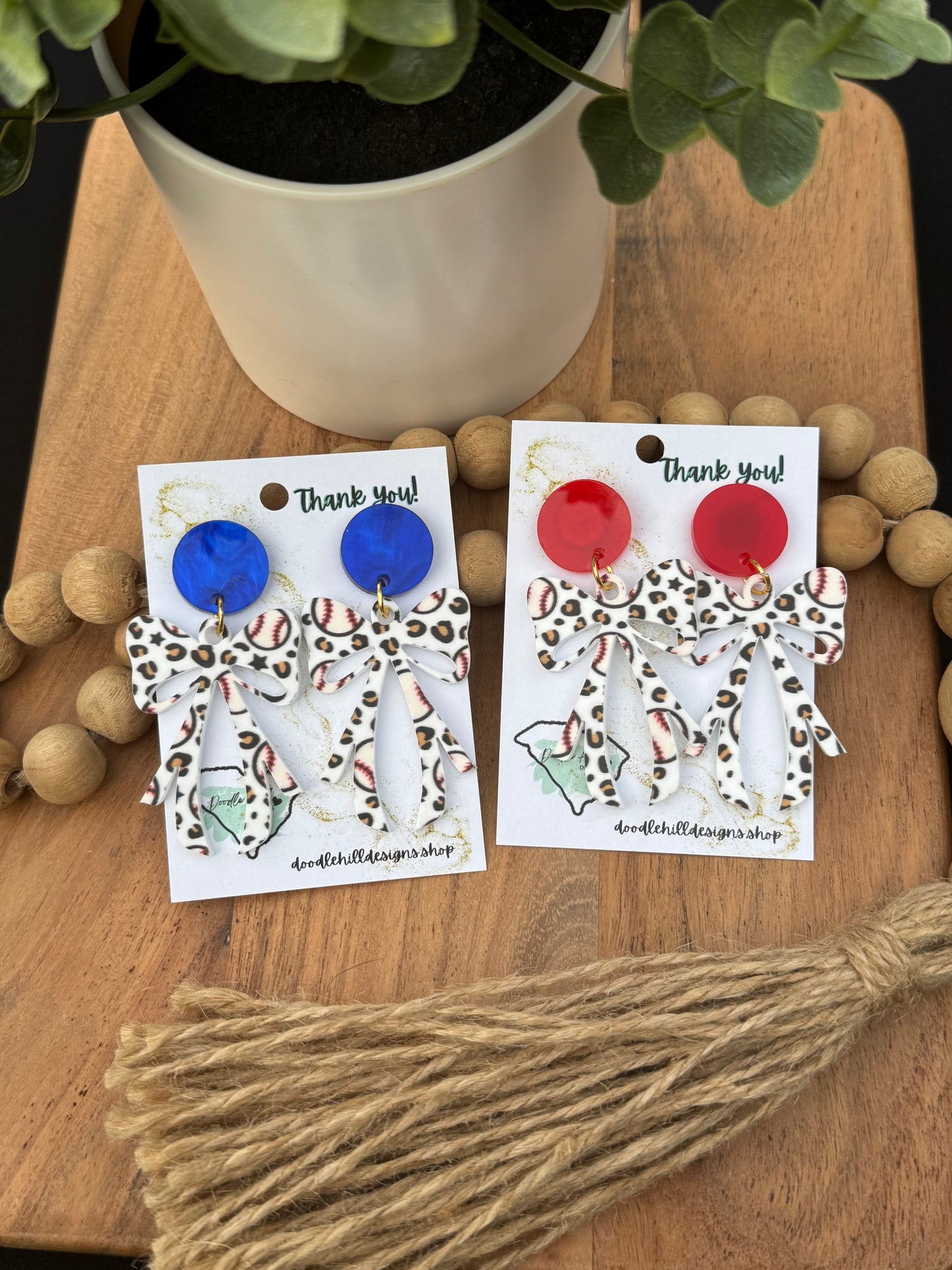 Baseball Coquette Bow Acrylic Earrings – 2 Inches – Customizable Posts-baseball mom earrings