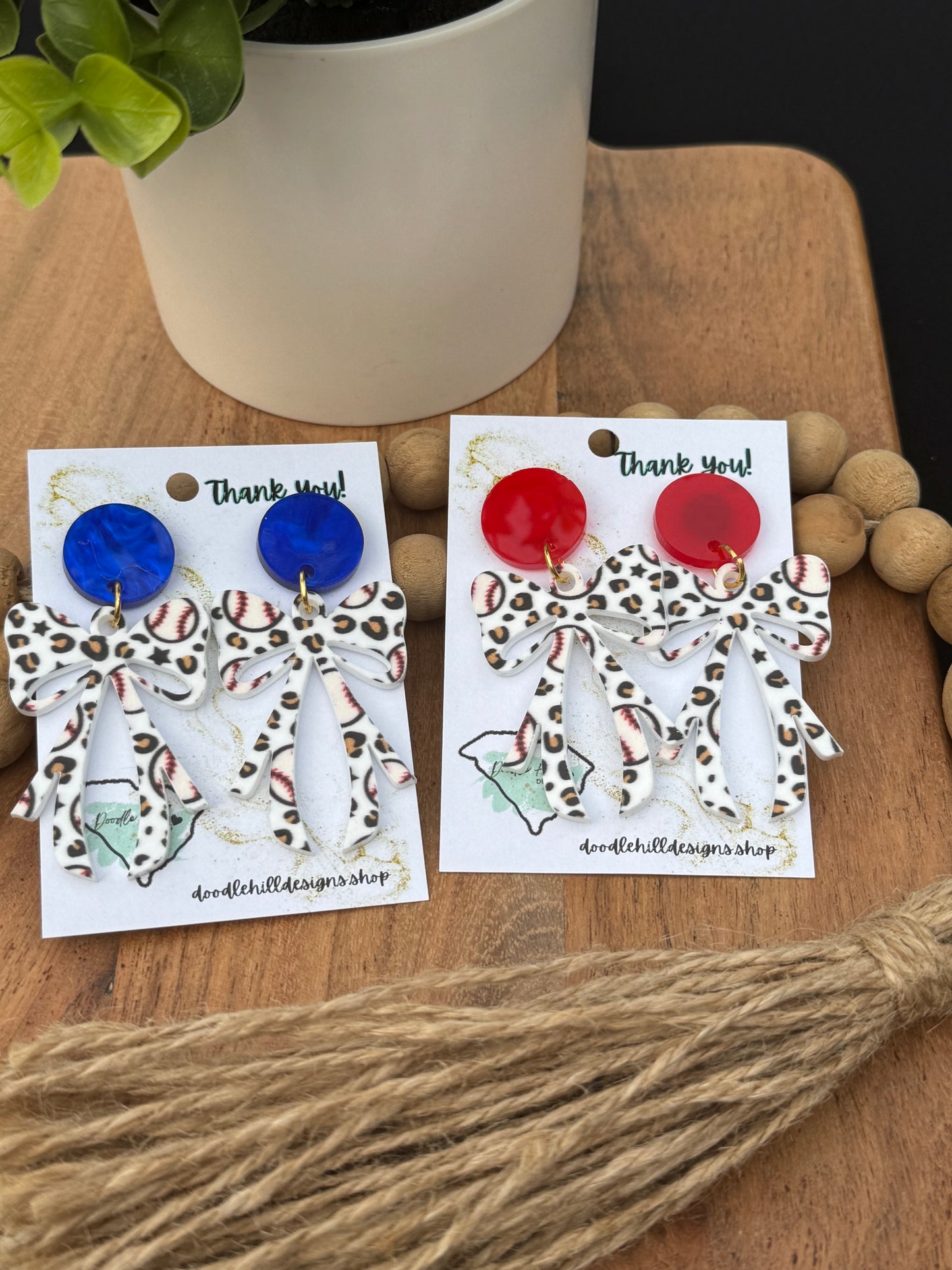Baseball Coquette Bow Acrylic Earrings – 2 Inches – Customizable Posts-baseball mom earrings