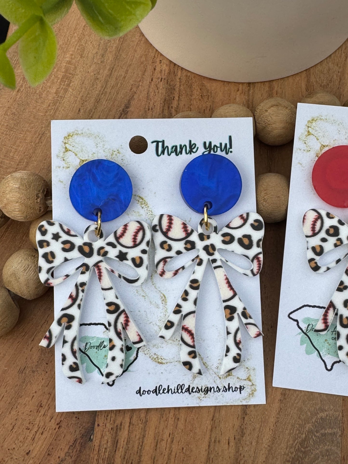 Baseball Coquette Bow Acrylic Earrings – 2 Inches – Customizable Posts-baseball mom earrings