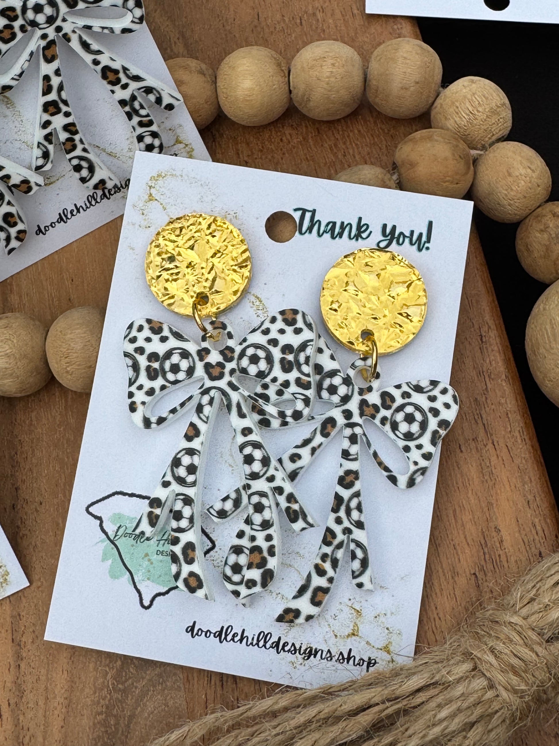 coquette bow soccer earrings, soccer mom earrings