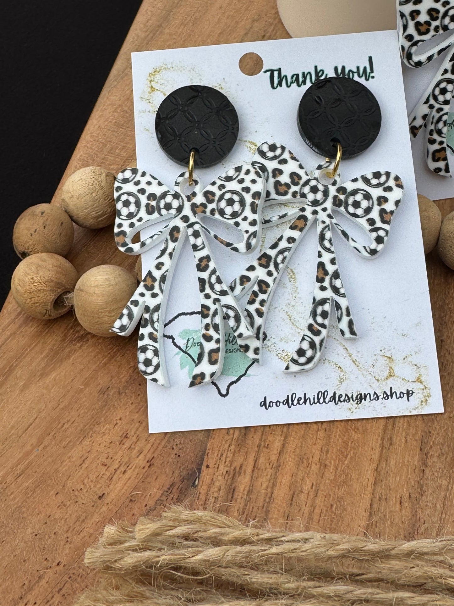 coquette bow soccer earrings, soccer mom earrings