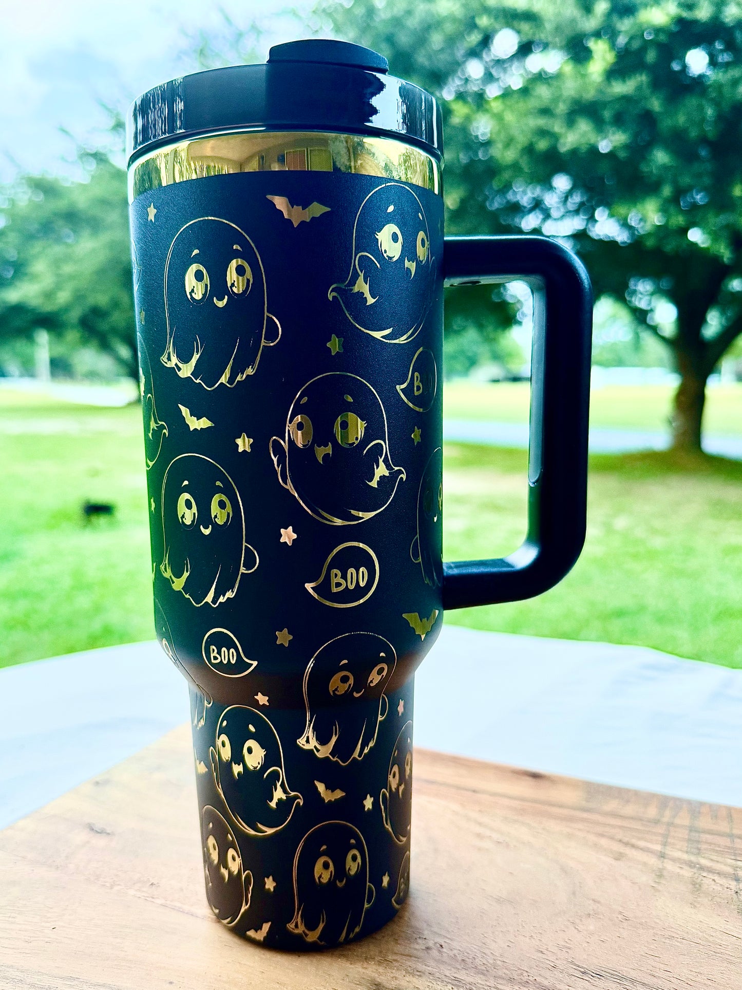 40oz Halloween Ghost Tumbler – Cute Boo  Baby Ghost Stainless Steel Mug with Handle & Straw | Keeps Drinks Hot or Cold