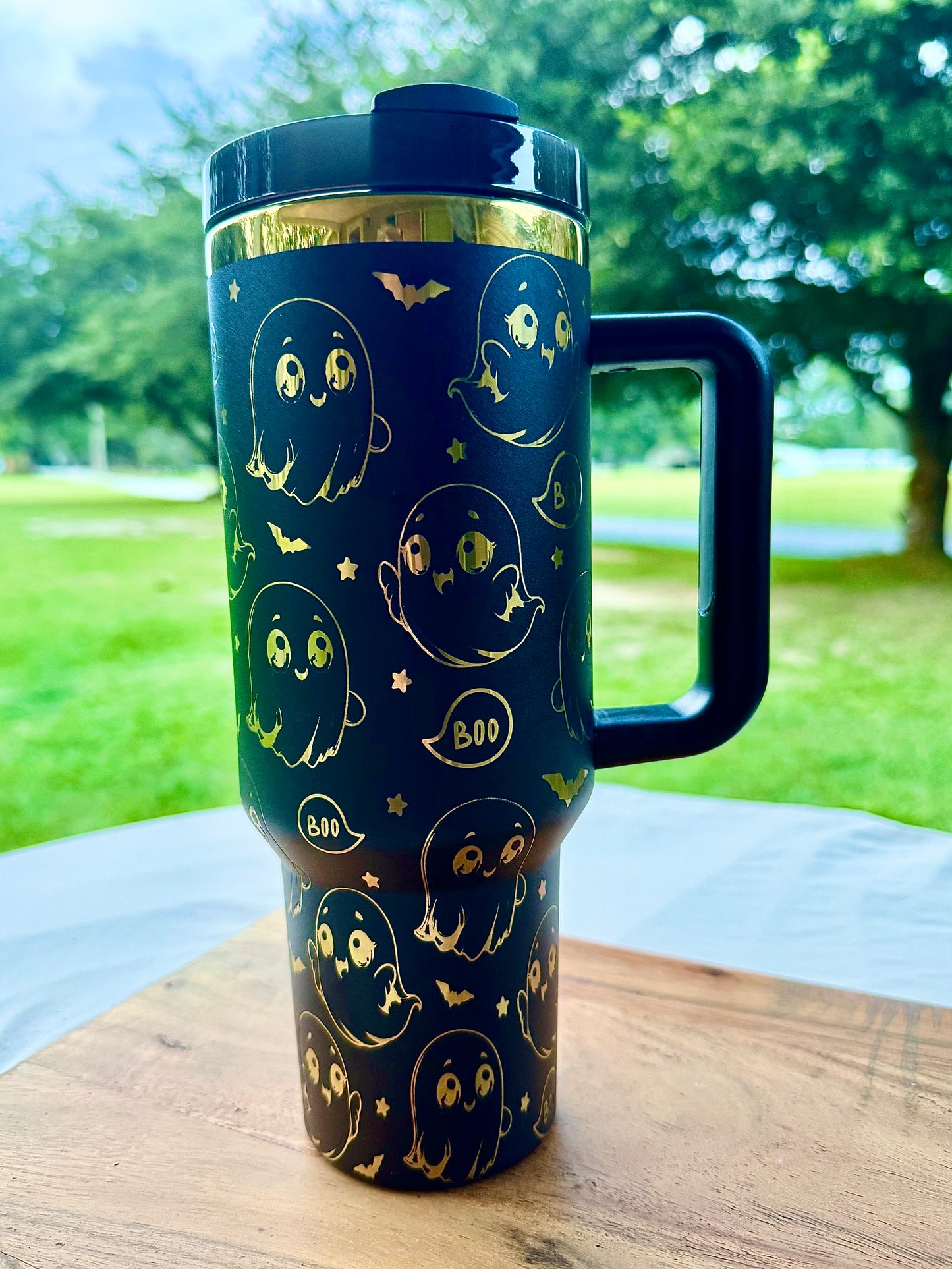 40oz Halloween Ghost Tumbler – Cute Boo  Baby Ghost Stainless Steel Mug with Handle & Straw | Keeps Drinks Hot or Cold