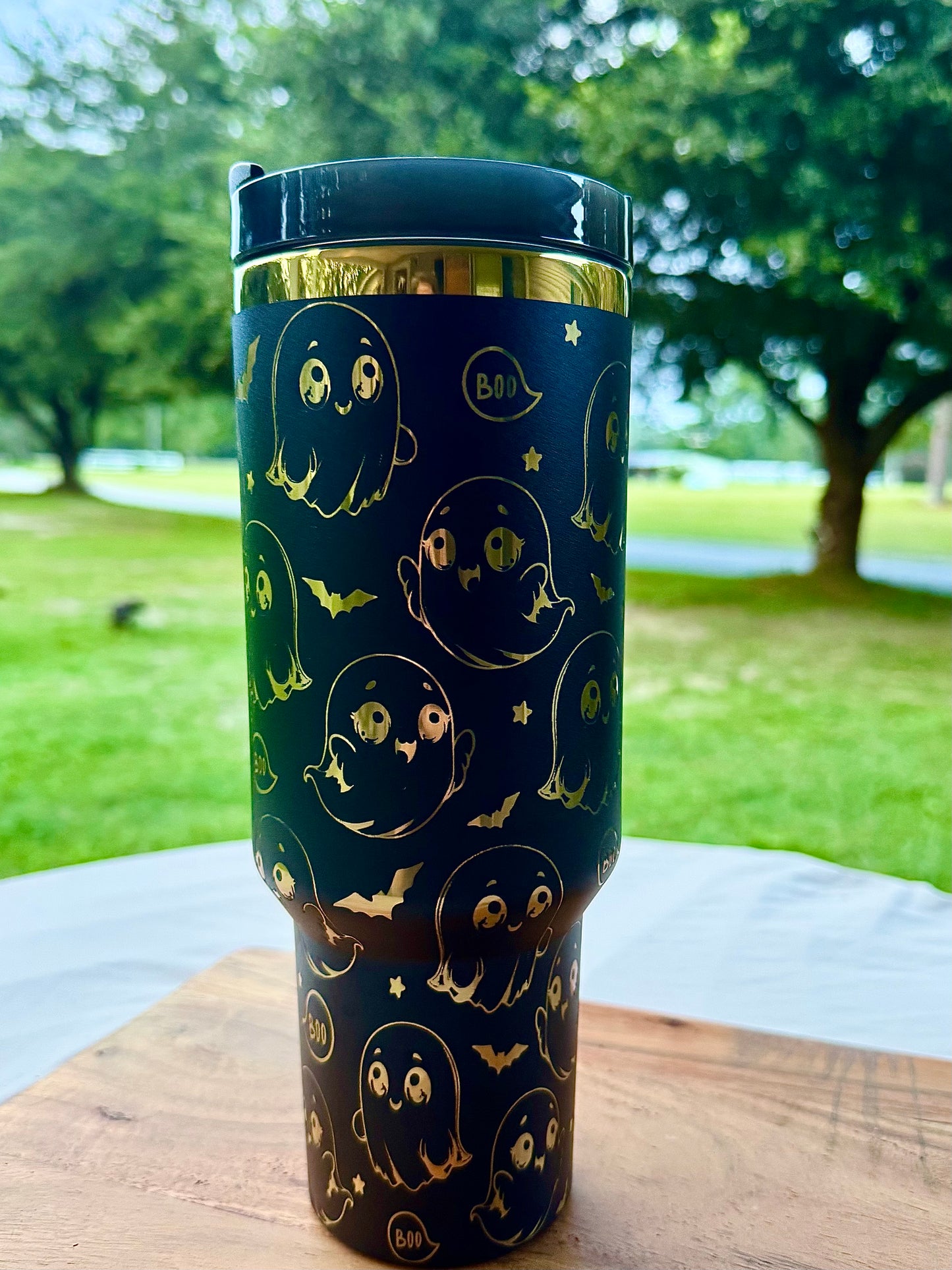 40oz Halloween Ghost Tumbler – Cute Boo  Baby Ghost Stainless Steel Mug with Handle & Straw | Keeps Drinks Hot or Cold