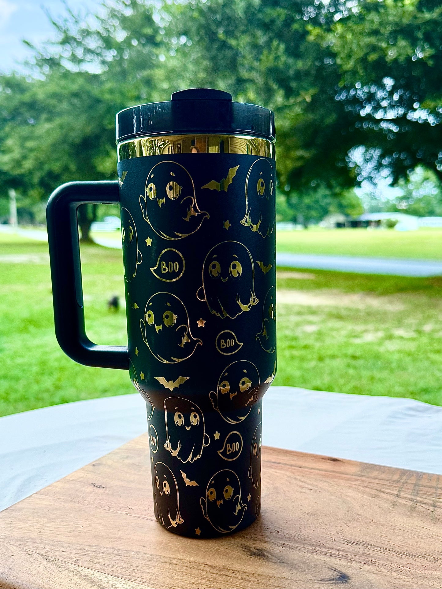 40oz Halloween Ghost Tumbler – Cute Boo  Baby Ghost Stainless Steel Mug with Handle & Straw | Keeps Drinks Hot or Cold