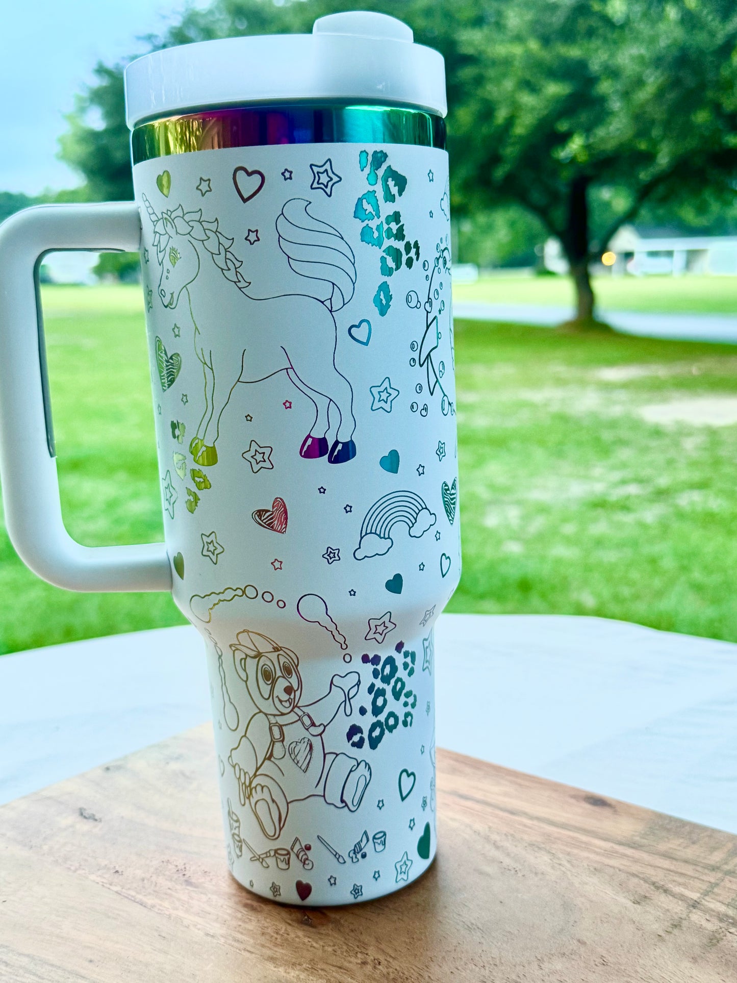 🌈 Lisa Frank Tumbler – 40 oz Stainless Steel Travel Mug with Handle