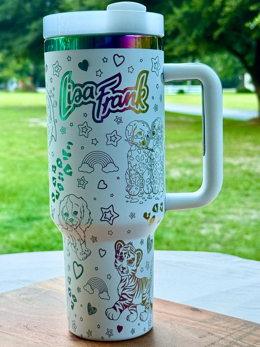 🌈 Lisa Frank Tumbler – 40 oz Stainless Steel Travel Mug with Handle