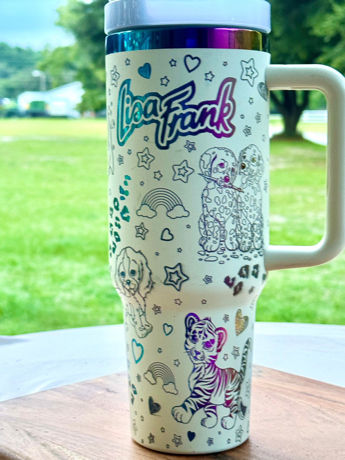 🌈 Lisa Frank Tumbler – 40 oz Stainless Steel Travel Mug with Handle