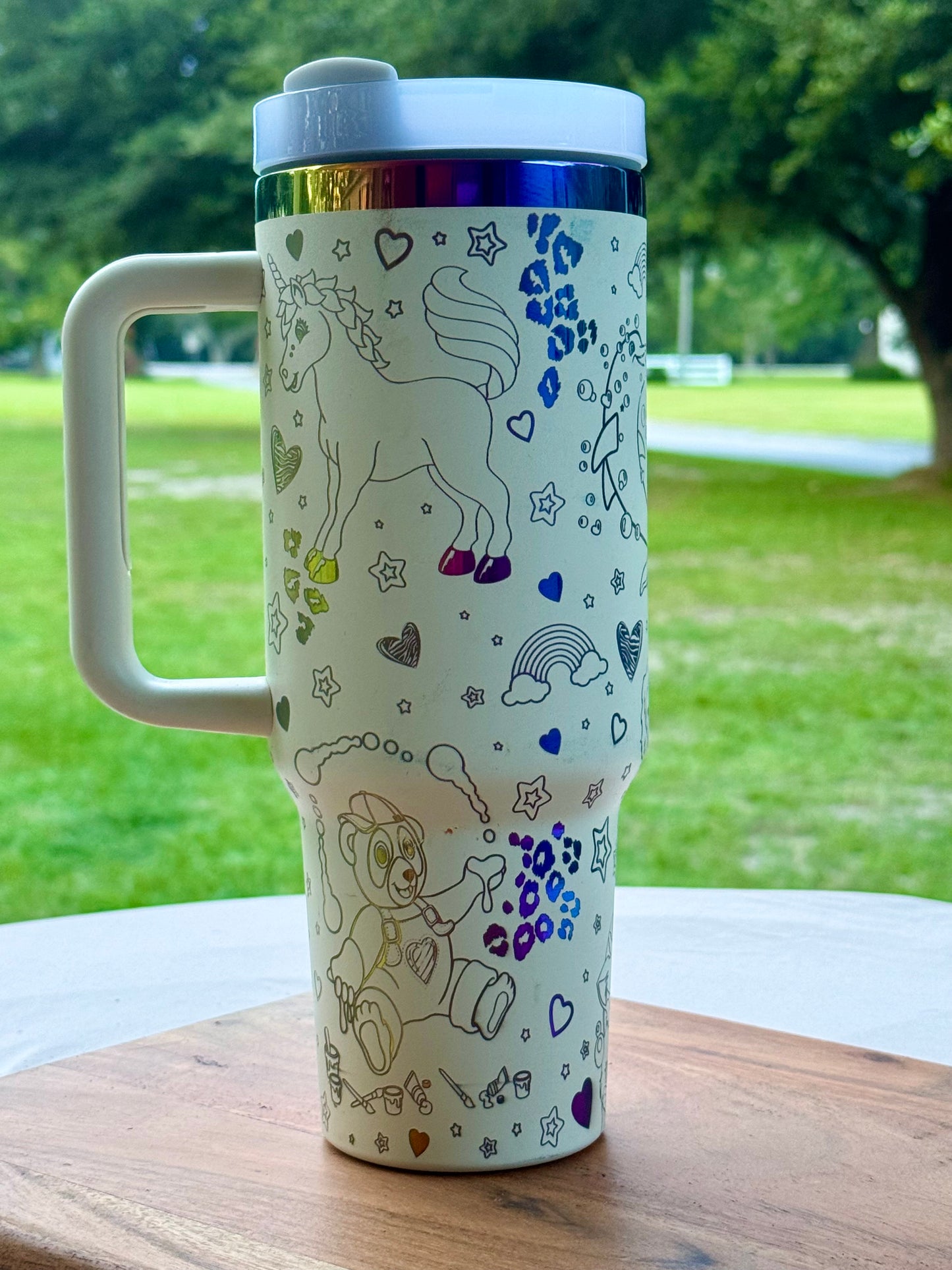 🌈 Lisa Frank Tumbler – 40 oz Stainless Steel Travel Mug with Handle