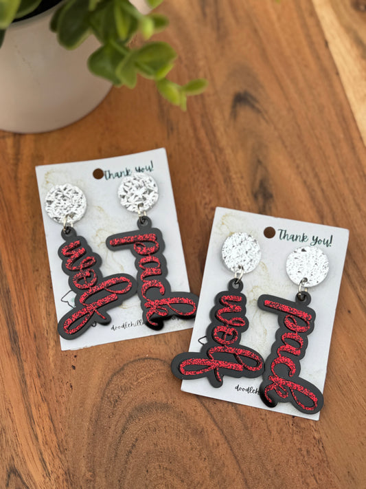 Lightweight Acrylic College Game Day Earrings – NC State Wolfpack Spirit Jewelry | 2.5 Inch Dangles