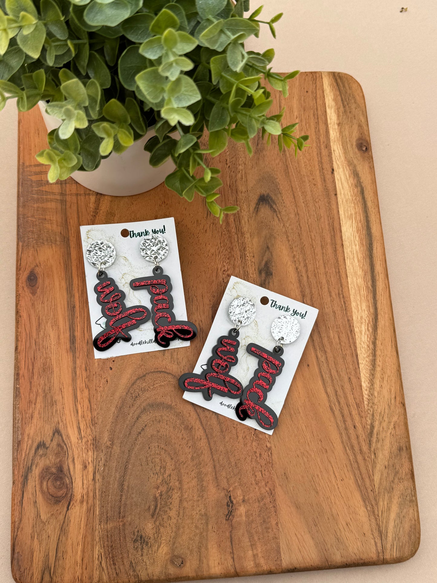 Lightweight Acrylic College Game Day Earrings – NC State Wolfpack Spirit Jewelry | 2.5 Inch Dangles