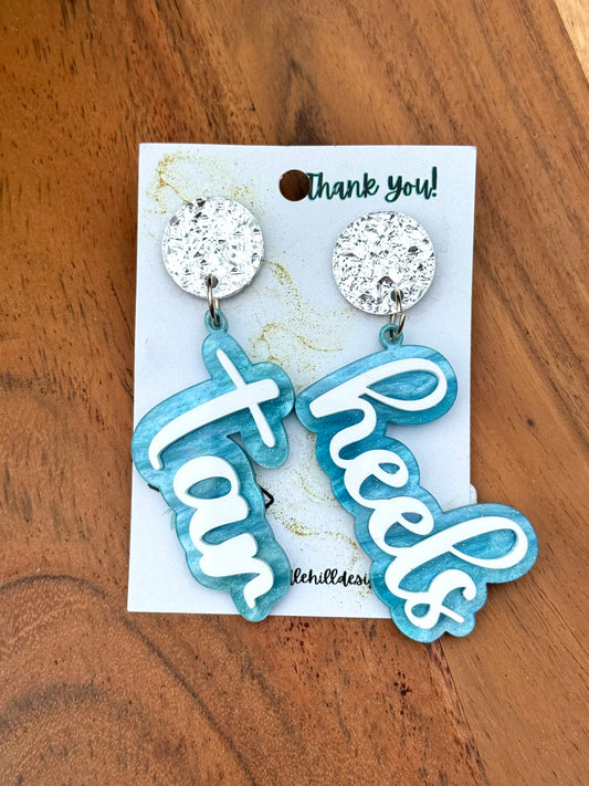 North Carolina Tar Heels Earrings – Lightweight Acrylic Dangle Jewelry | 2.5 Inch Game Day Spirit Wear