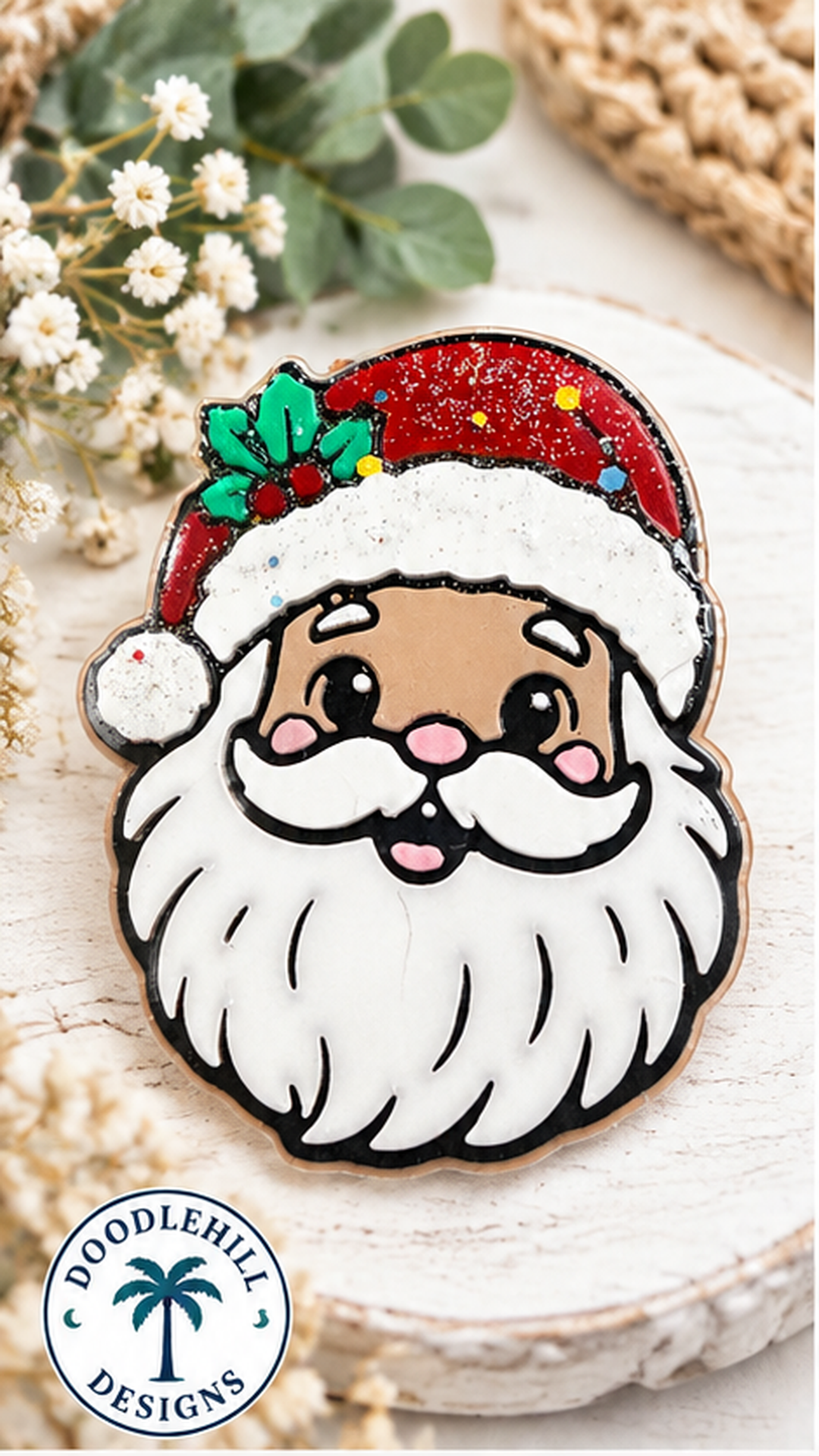 Glitter Santa Christmas Badge Reel | 3D Printed Holiday ID Holder for Nurses & Healthcare Workers